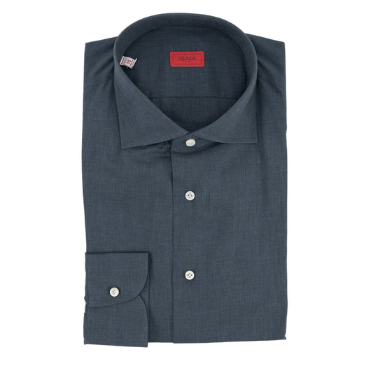 730$ ISAIA NAPOLI "Mix" Hand-Sewn Dress Shirt Blue Fine Cotton 16 - 41
