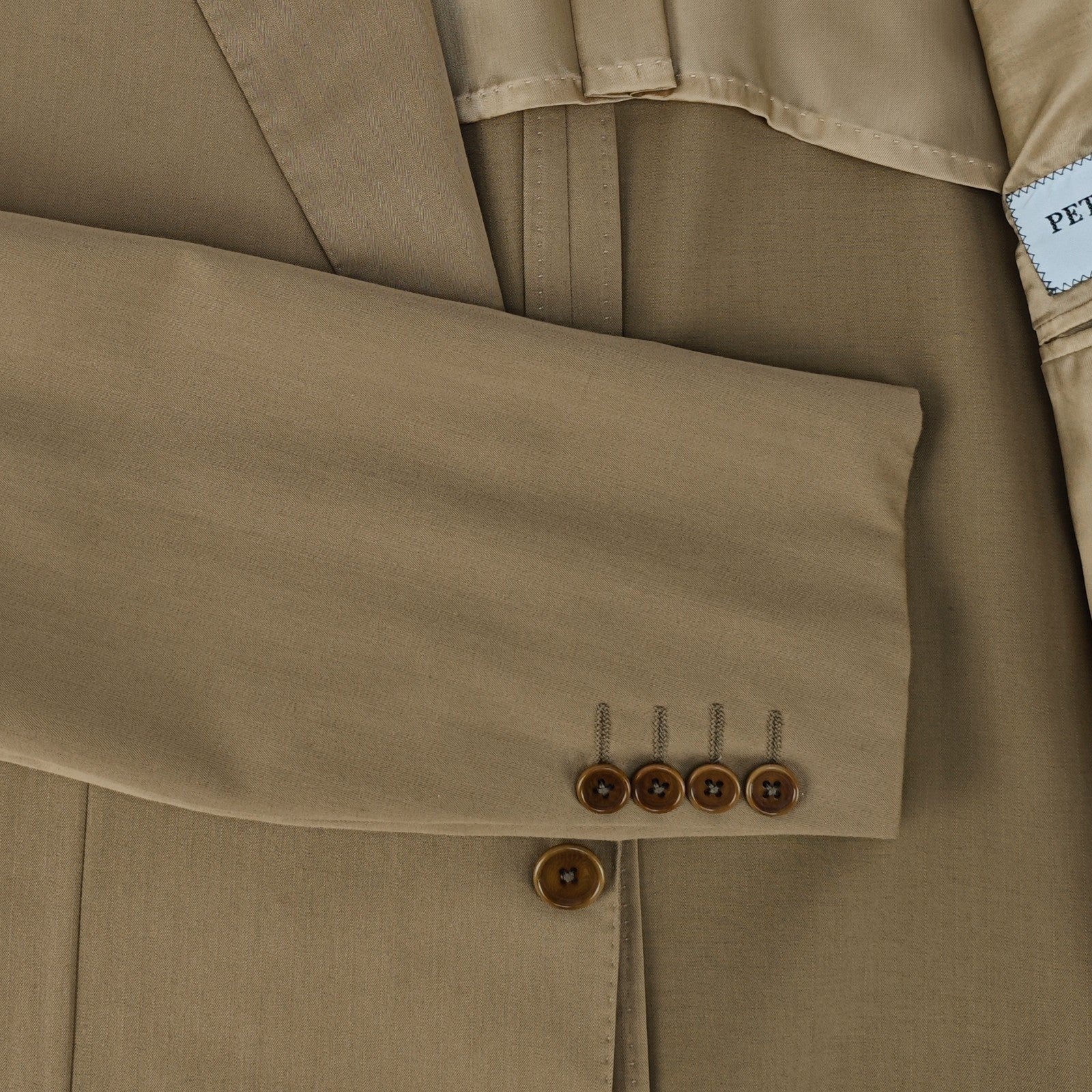 1950$ RAFFAELE CARUSO Handmade Suit Beige Herringbone Cotton Wool  Made in Italy