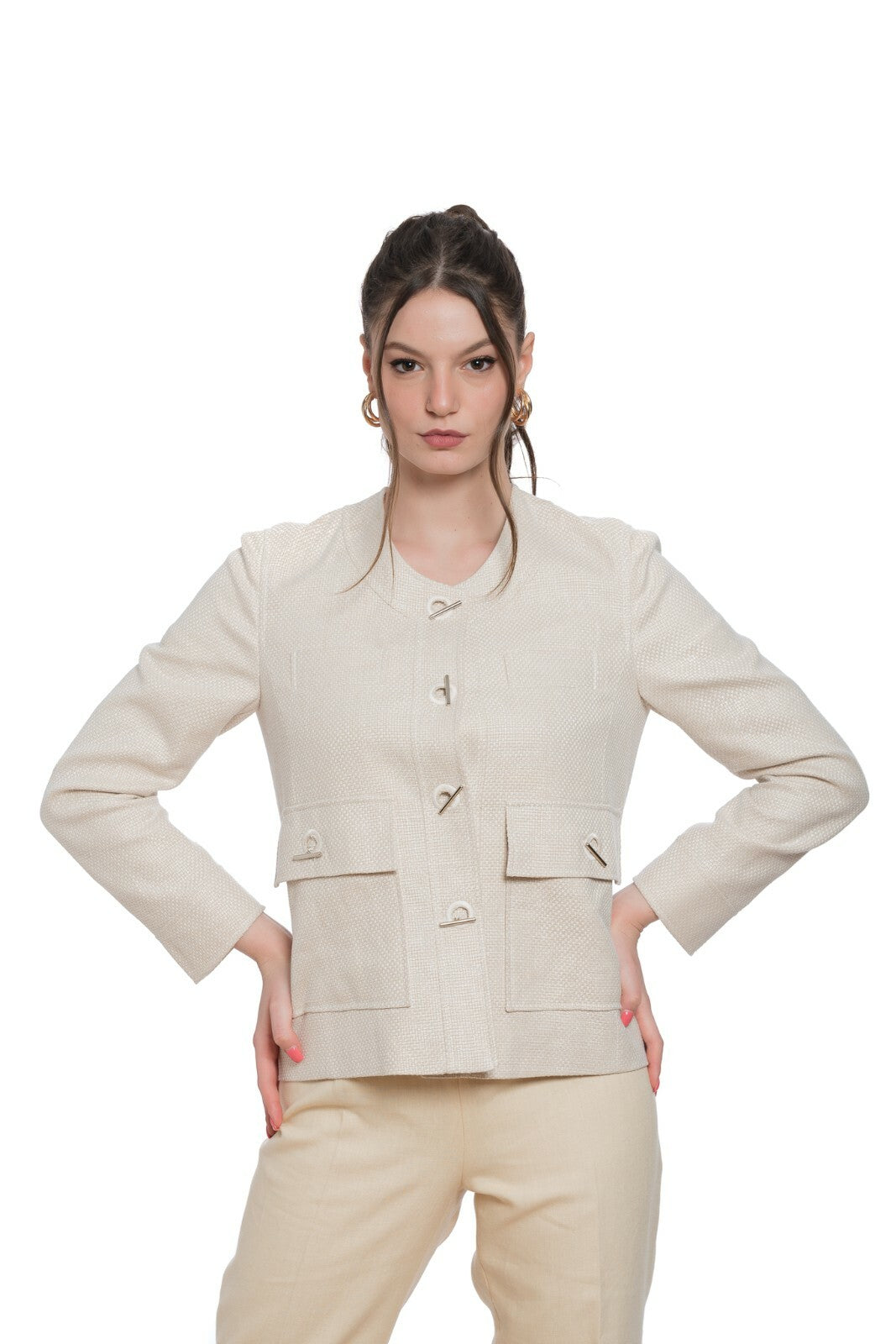 1750$ BELVEST Linen Cotton Ivory Woman Sartororial Jacket 42 IT / 6 US / 38 FR