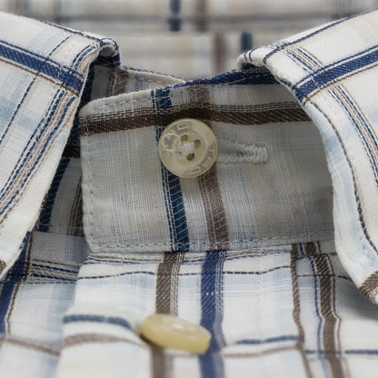 500$ ETRO MILANO Shirt Checks Blue Brown Button Down Linen Cotton Size 16.5 - 42