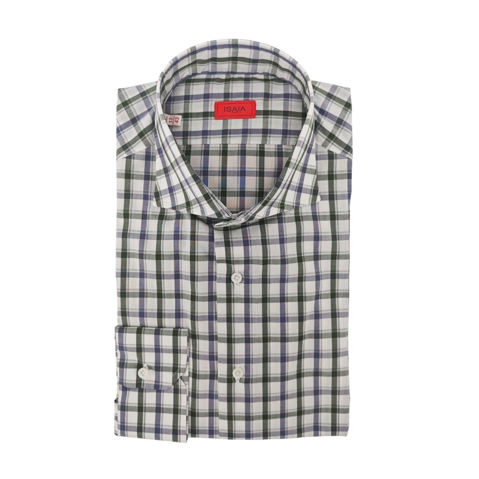 730$ ISAIA NAPOLI "Mix" Dress Shirt Checks Hand-Sewn Lightwheight Cotton 17 - 43