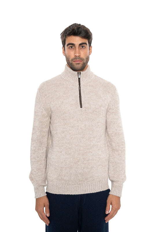 $1800 FEDELI "Favonio" Beige Cardigan Half Zip 100% Cashmere + Suede 40 US 50 EU