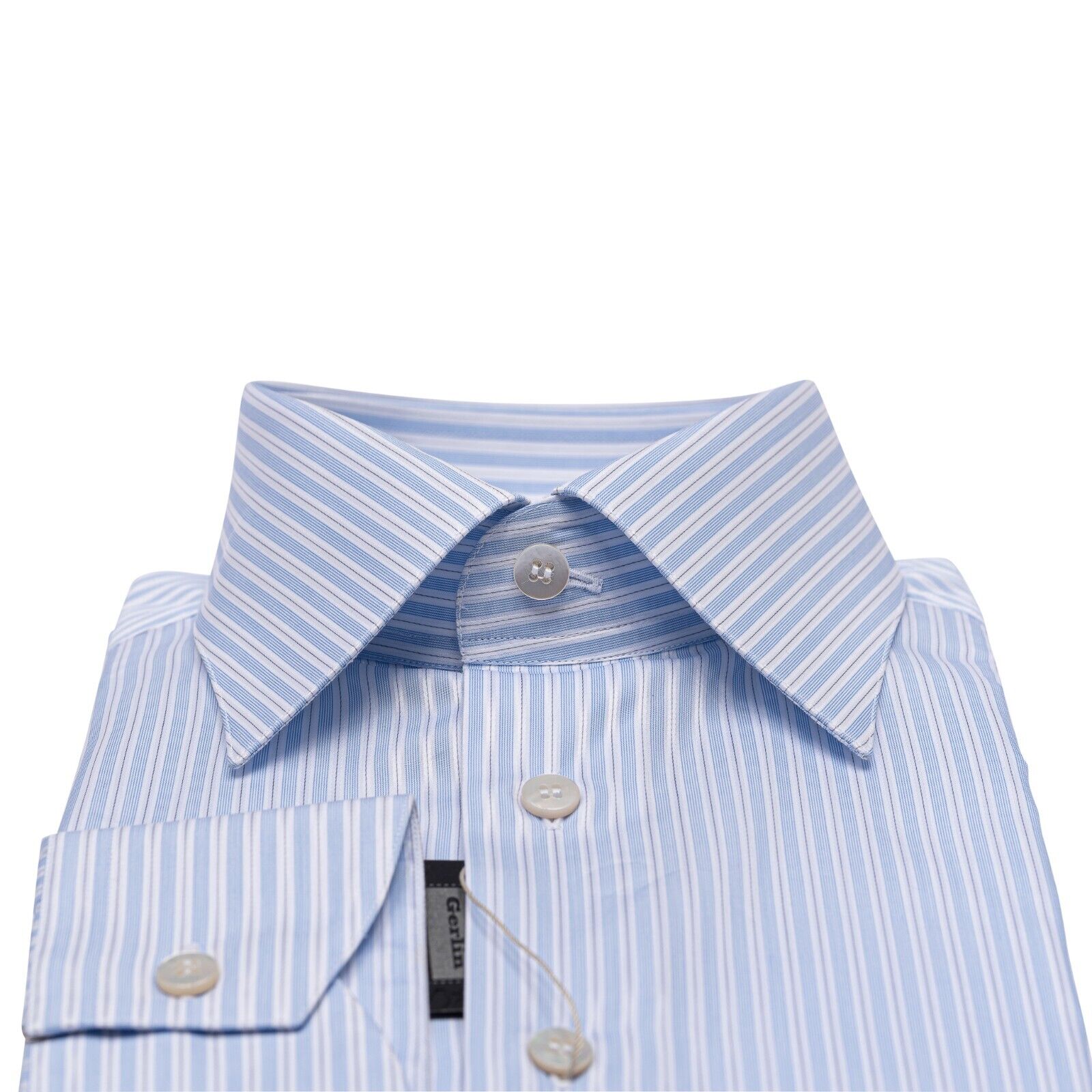 690$ LUXURY GERLIN Shirt Striped Blue ALUMO Cotton 16 - 41 3H ZILLI