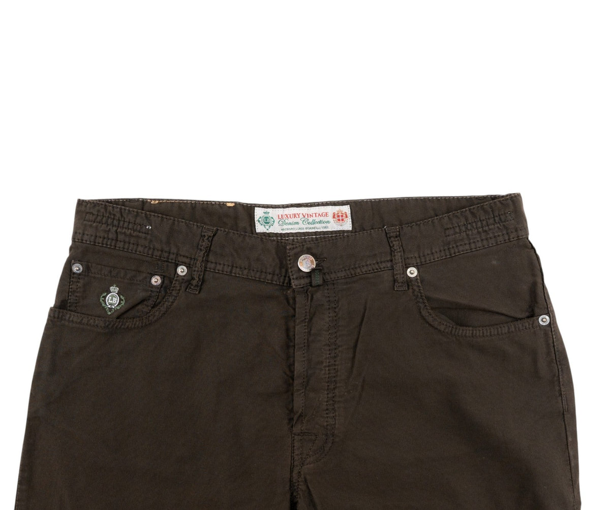 415$ LUIGI BORRELLI NAPOLI Corduroy Brown Denim Jeans Pant Cotton 35 US / 51 EU