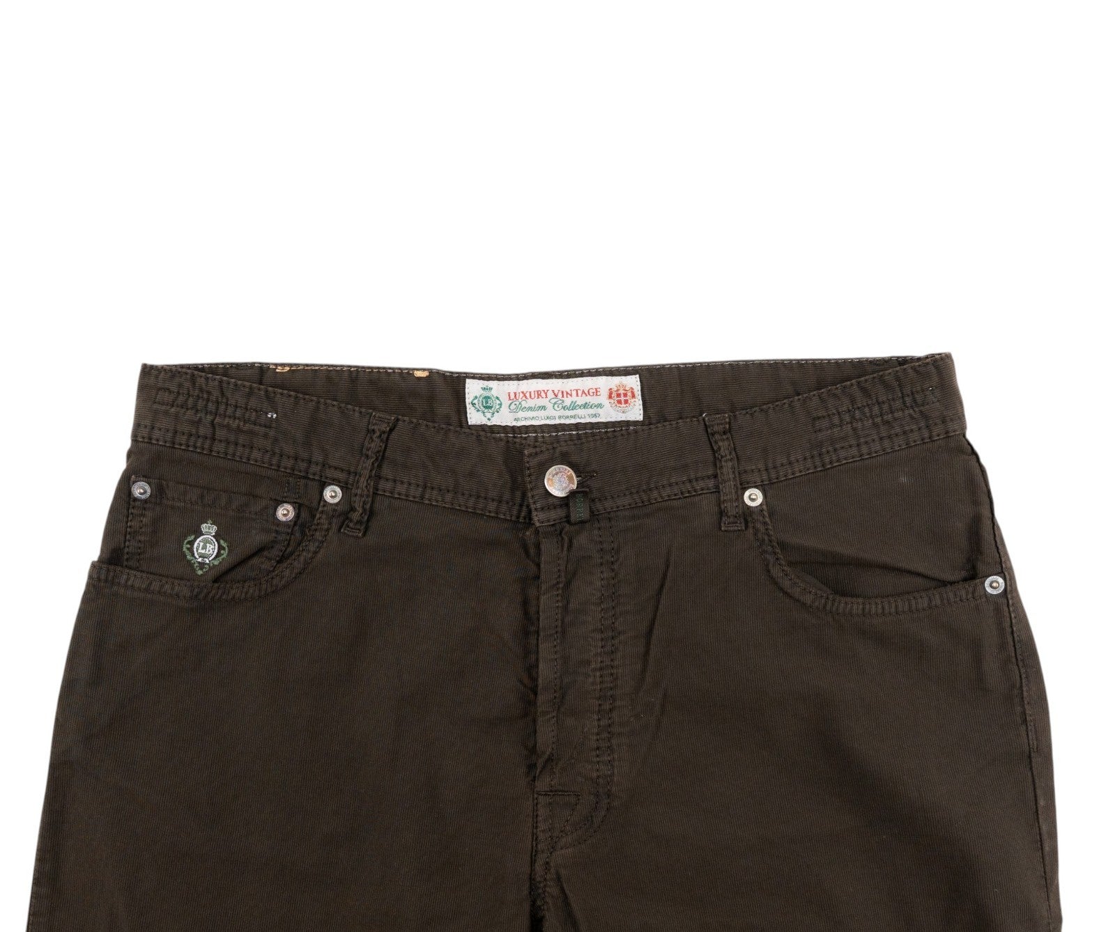 415$ LUIGI BORRELLI NAPOLI Corduroy Brown Denim Jeans Pant Cotton 35 US / 51 EU