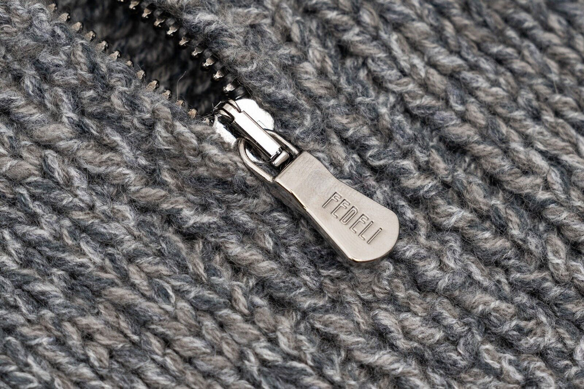 $2000 FEDELI "Favonio" Gray Cardigan Sweater Zip 100% Cashmere 40 US / 50 EU