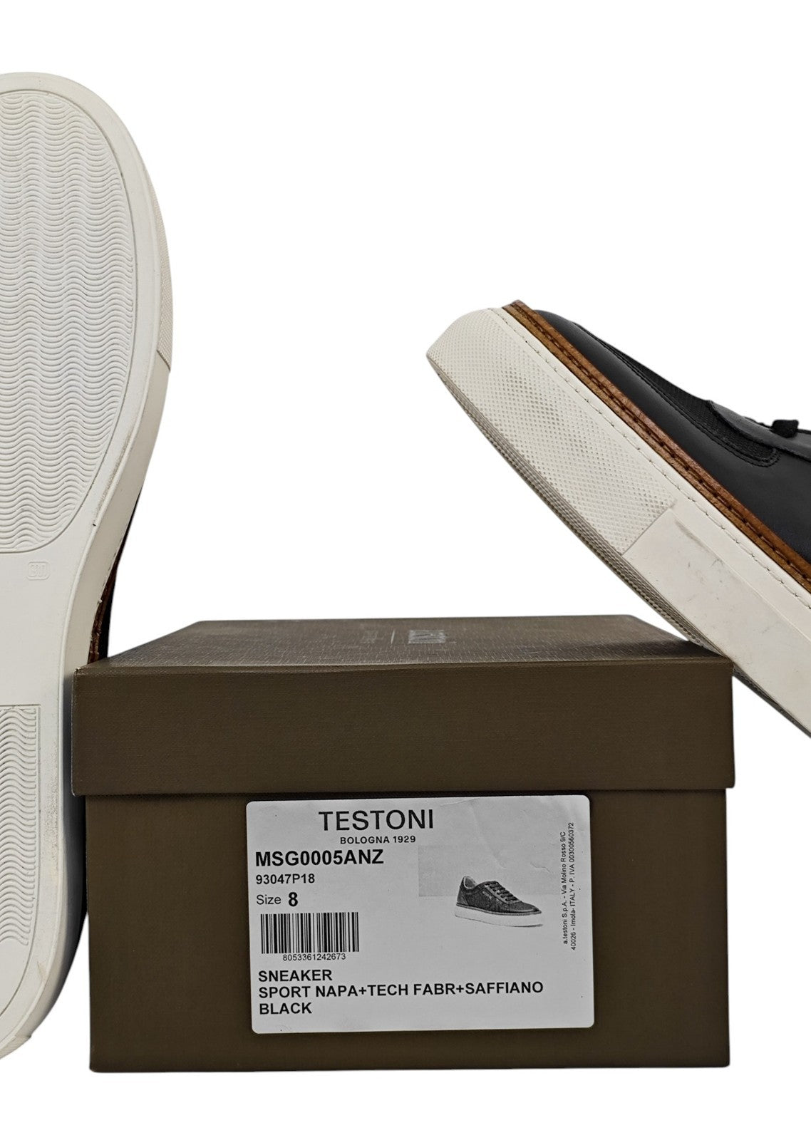 850$ TESTONI Black Calf Leather + Saffiano Sneakers Shoes 8 UK / 9 US / 42 IT