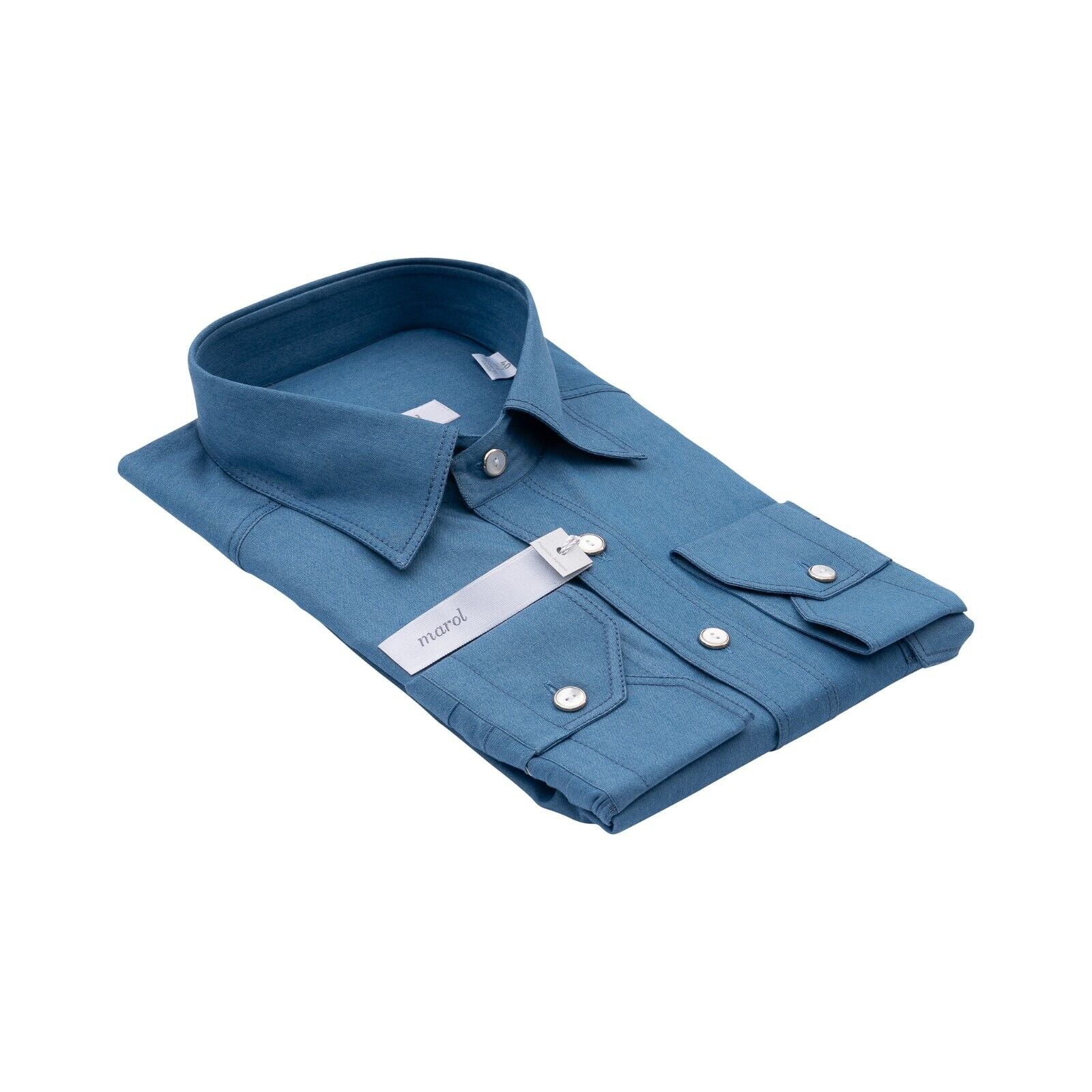 1400$ LUXURY MAROL BOLOGNA Denim LORO PIANA Blue Shirt Heavy Cotton