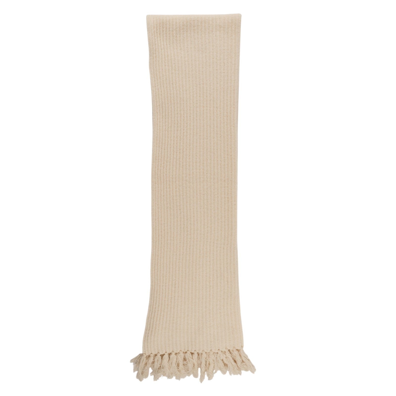 580$ ETRO MILANO Scarf Cream Ribbed Knit Supergeelong Merino Wool with Fringes