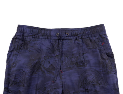 1390$ ISAIA "CAPRI" Dark Blue Drawstring Pant 100% Silk Relaxed Fit 32 US/48 EU