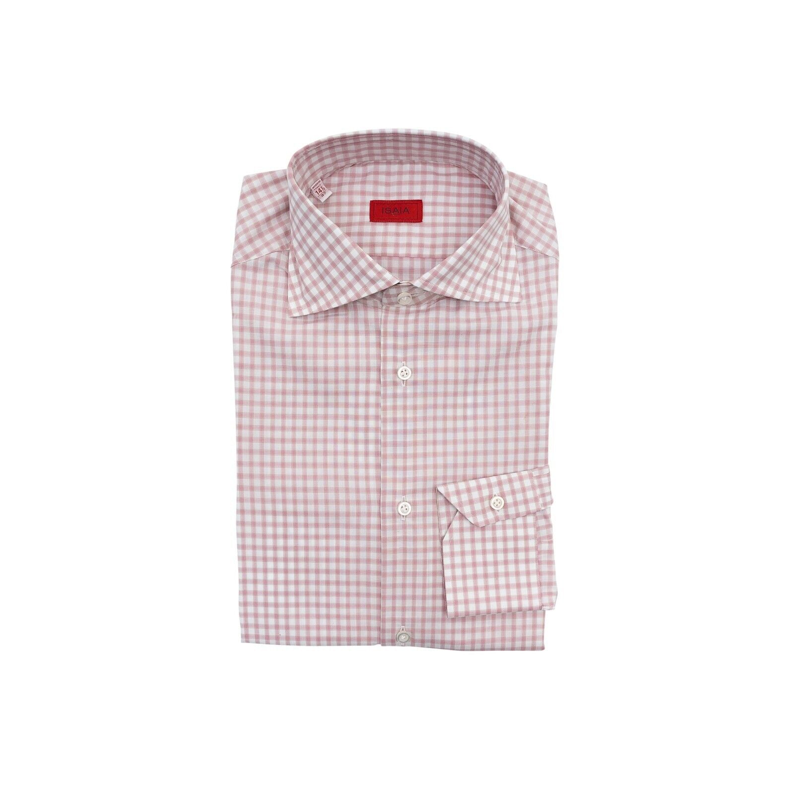650$ ISAIA NAPOLI Pink Hand-Sewn Checks Casual Shirt Cotton 14.5 - 37