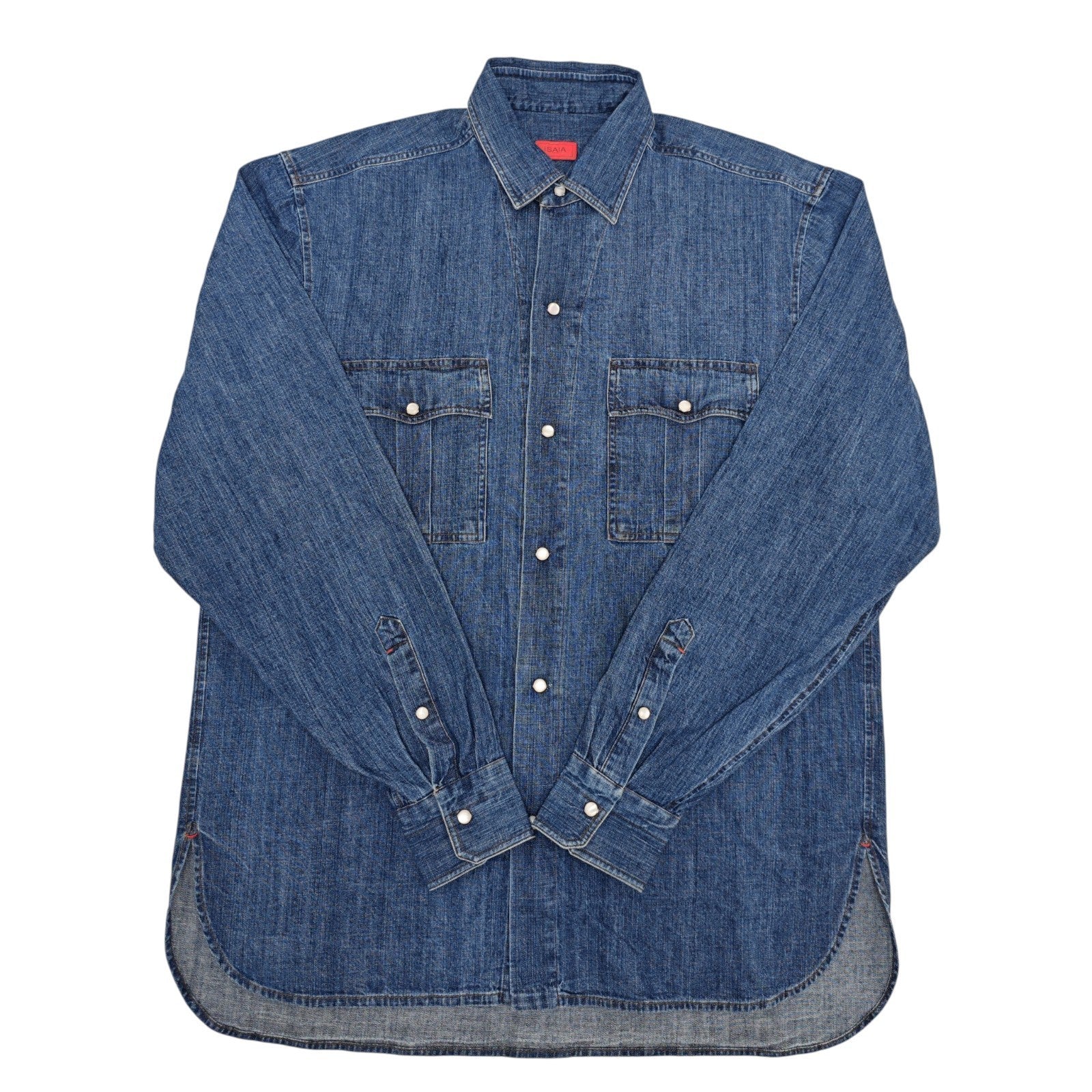 730$ ISAIA NAPOLI Denim Western Shirt Hand-Sewn Blue Cotton 15.75 - 40