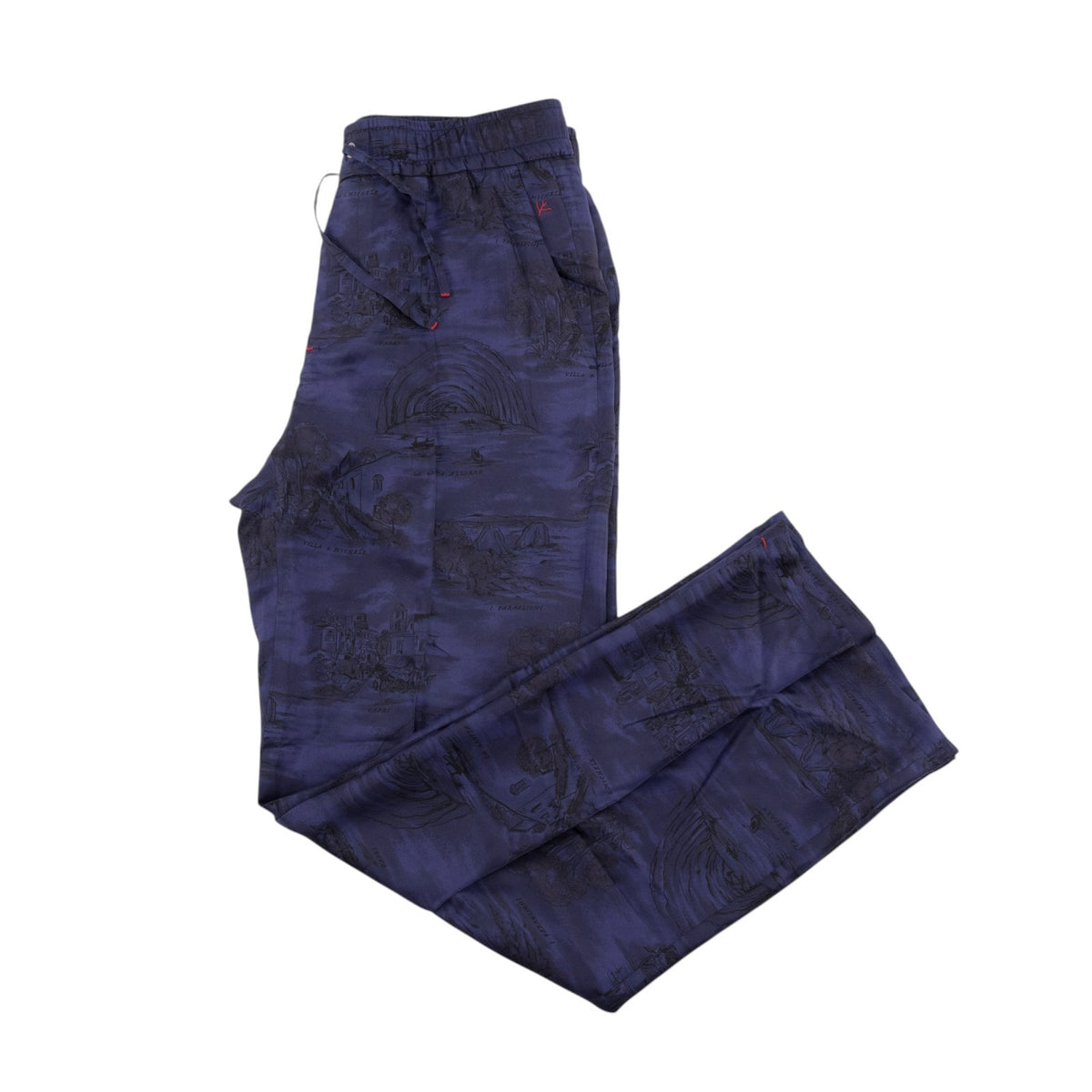 1390$ ISAIA "CAPRI" Dark Blue Drawstring Pant 100% Silk Relaxed Fit 32 US/48 EU