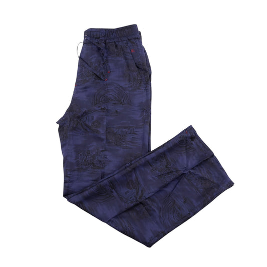 1390$ ISAIA "CAPRI" Dark Blue Drawstring Pant 100% Silk Relaxed Fit 32 US/48 EU