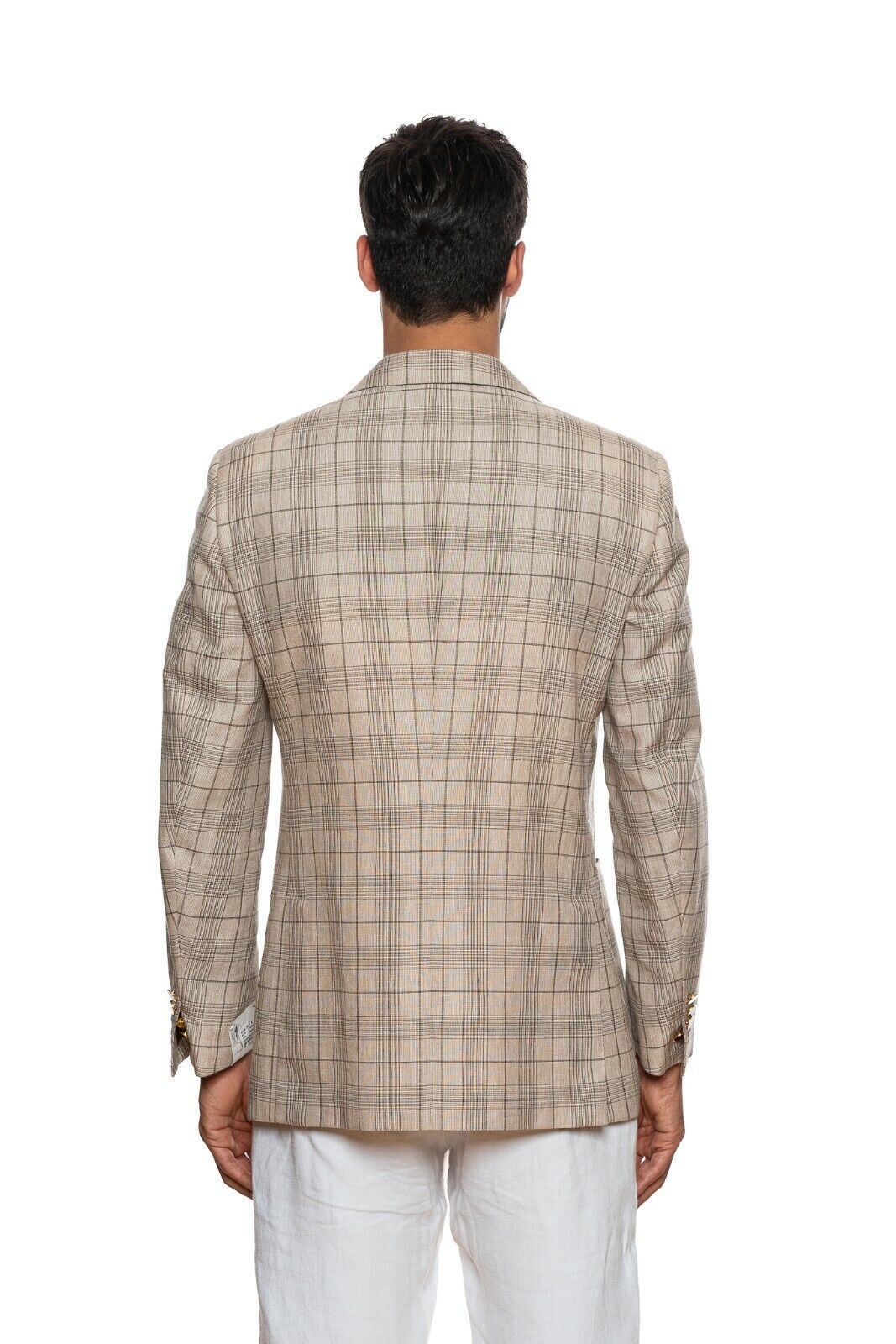 2180$ BELVEST Light Beige / Brown Wool Silk Linen Checks Jacket 44 US 54 EU 7 R
