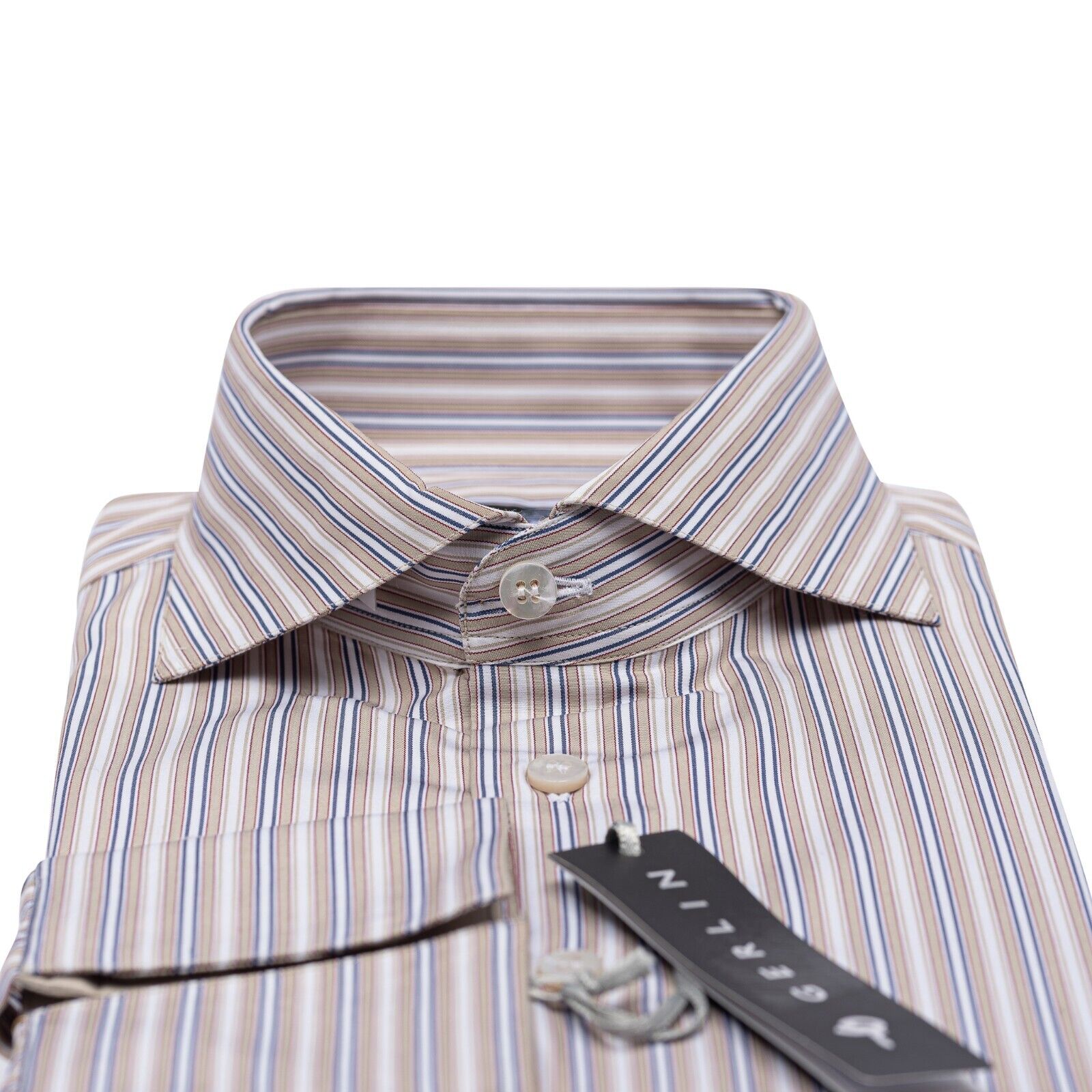 690$ LUXURY GERLIN Shirt "CAPRI" Striped Beige Cotton 16 - 41 - 1M BIJAN