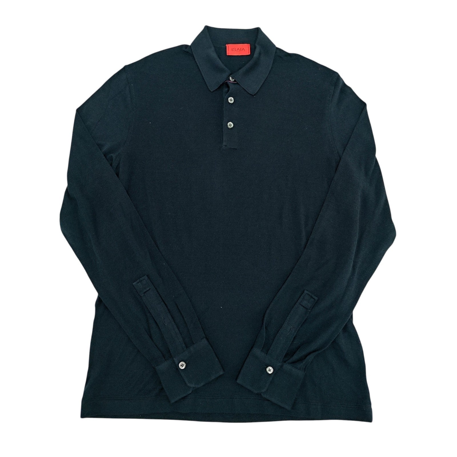 1450$ ISAIA NAPOLI Blue Navy Polo Long Sleeve Sweater Knit 100% Silk  M