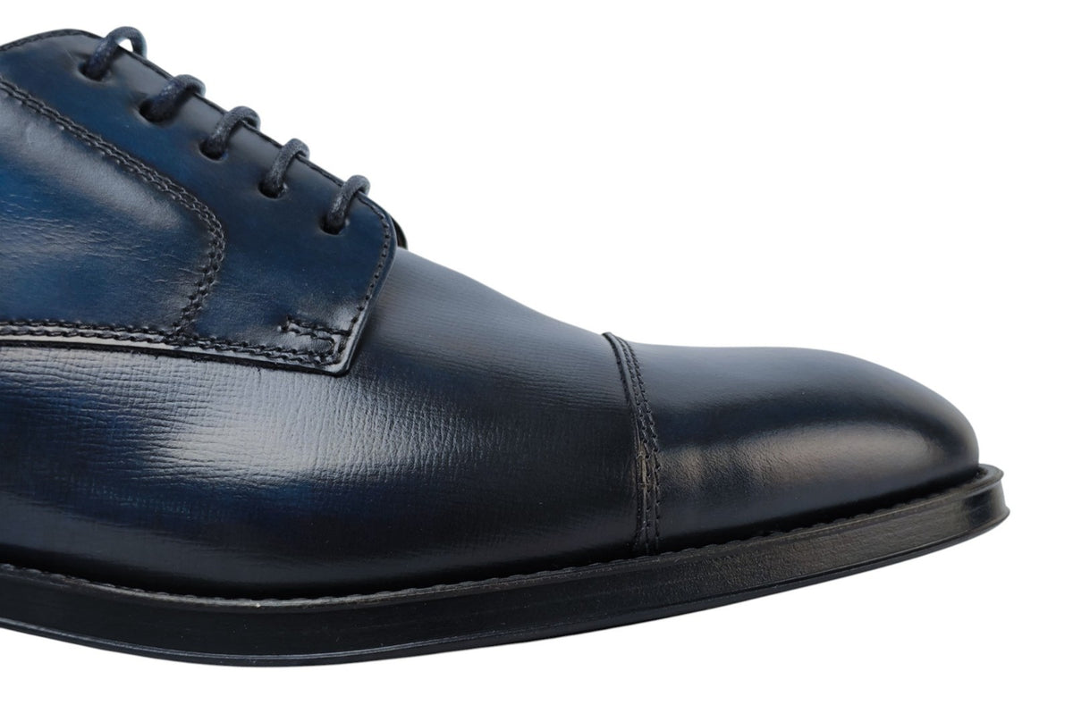 1200$ TESTONI "Salerno" Blue Navy Derby Shoes Brushed Calf 8 UK / 9 US / 42 IT