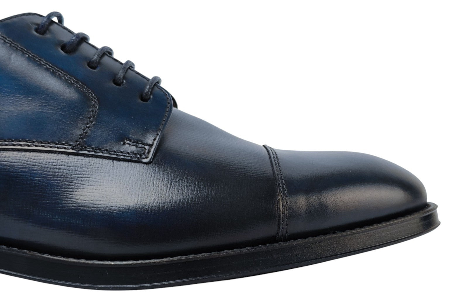 1200$ TESTONI "Salerno" Blue Navy Derby Shoes Brushed Calf 8 UK / 9 US / 42 IT