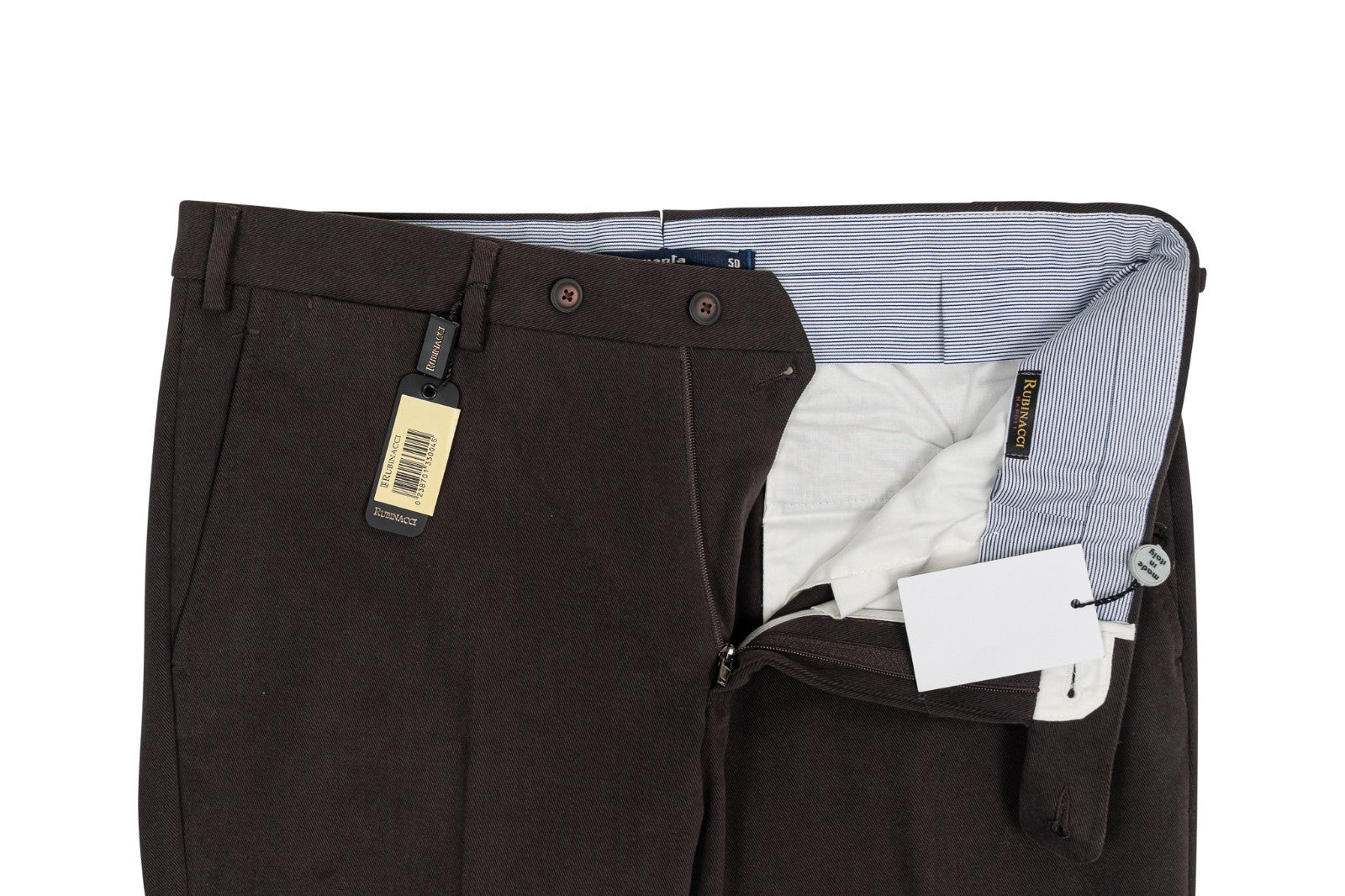 625$ RUBINACCI NAPOLI Dark Brown Dress Pant Cotton Twill 34 US / 50 EU