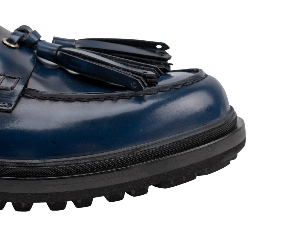 1250$ TESTONI Loafer Tassel Shoes Antique Brushed Calf Navy  8 UK / 9 US / 42 IT