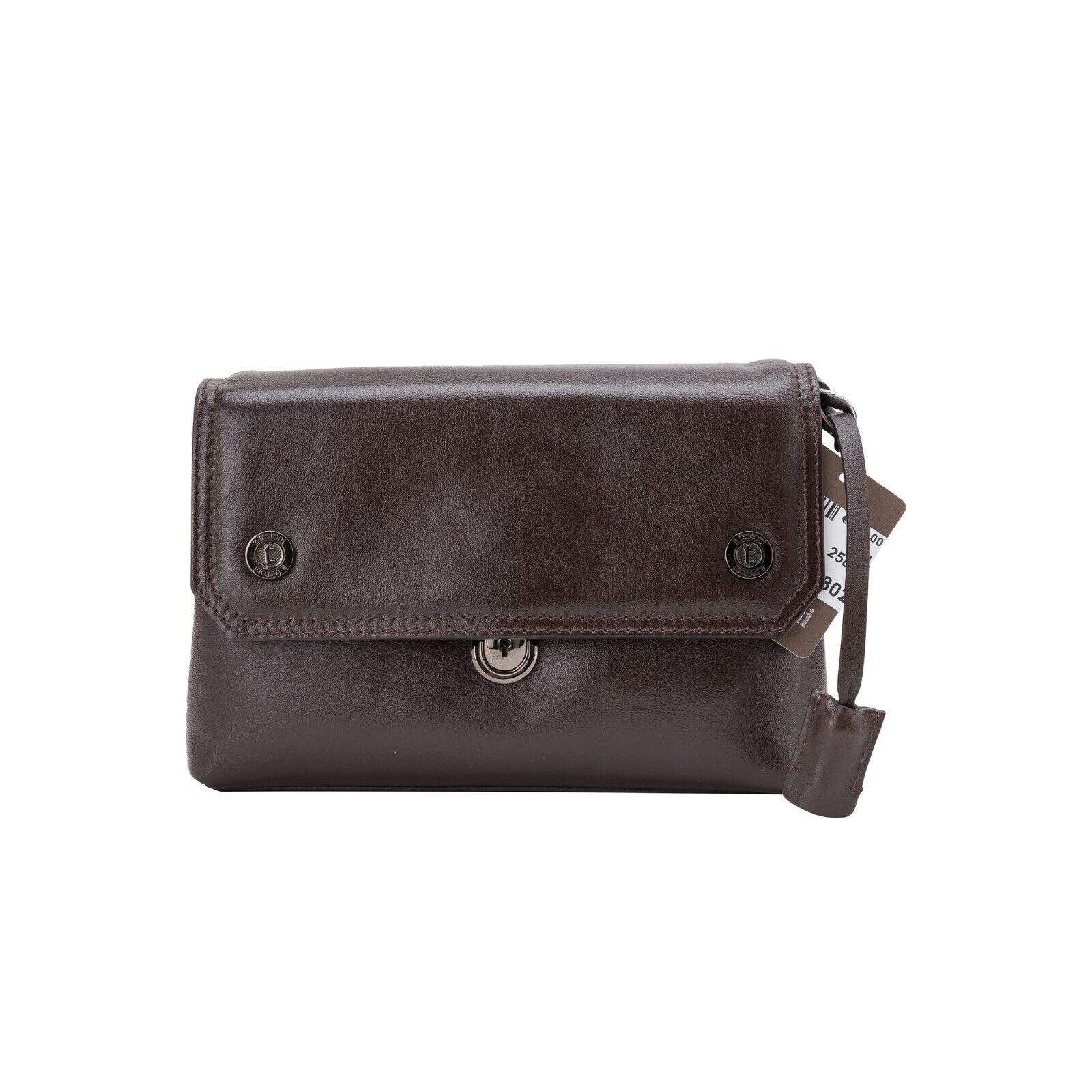 $390 Testoni Bologna Bright Brown Light Calf Hand Clutch Bag Padlock with Keys