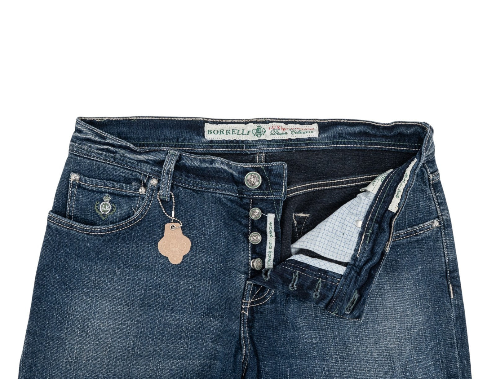 415$ LUIGI BORRELLI NAPOLI Blue Wash Denim Jeans Pant Cotton 34 US / 50 EU