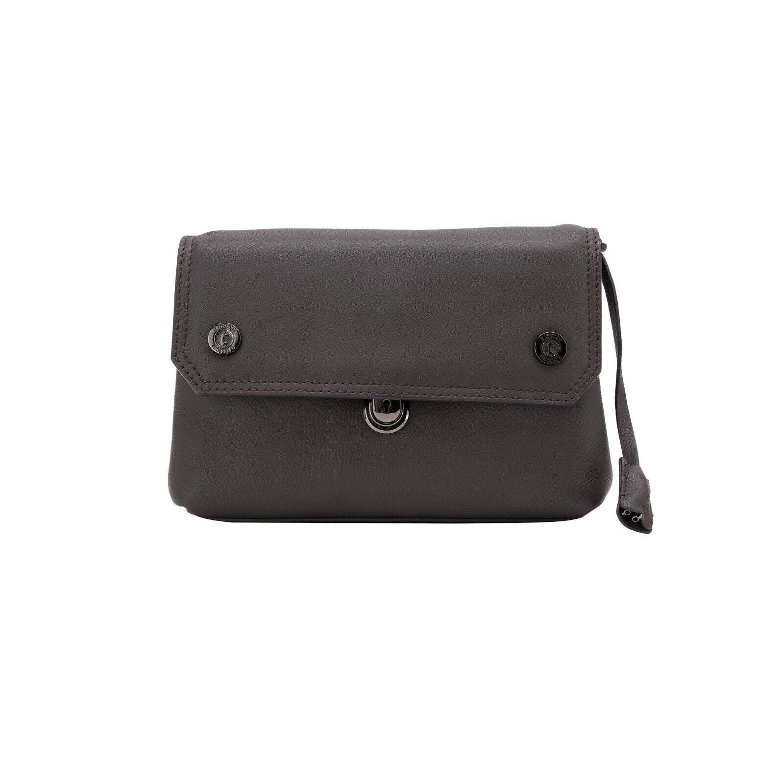 $390 Testoni Bologna Brown Easy Calf Hand Clutch Bag Padlock with Keys