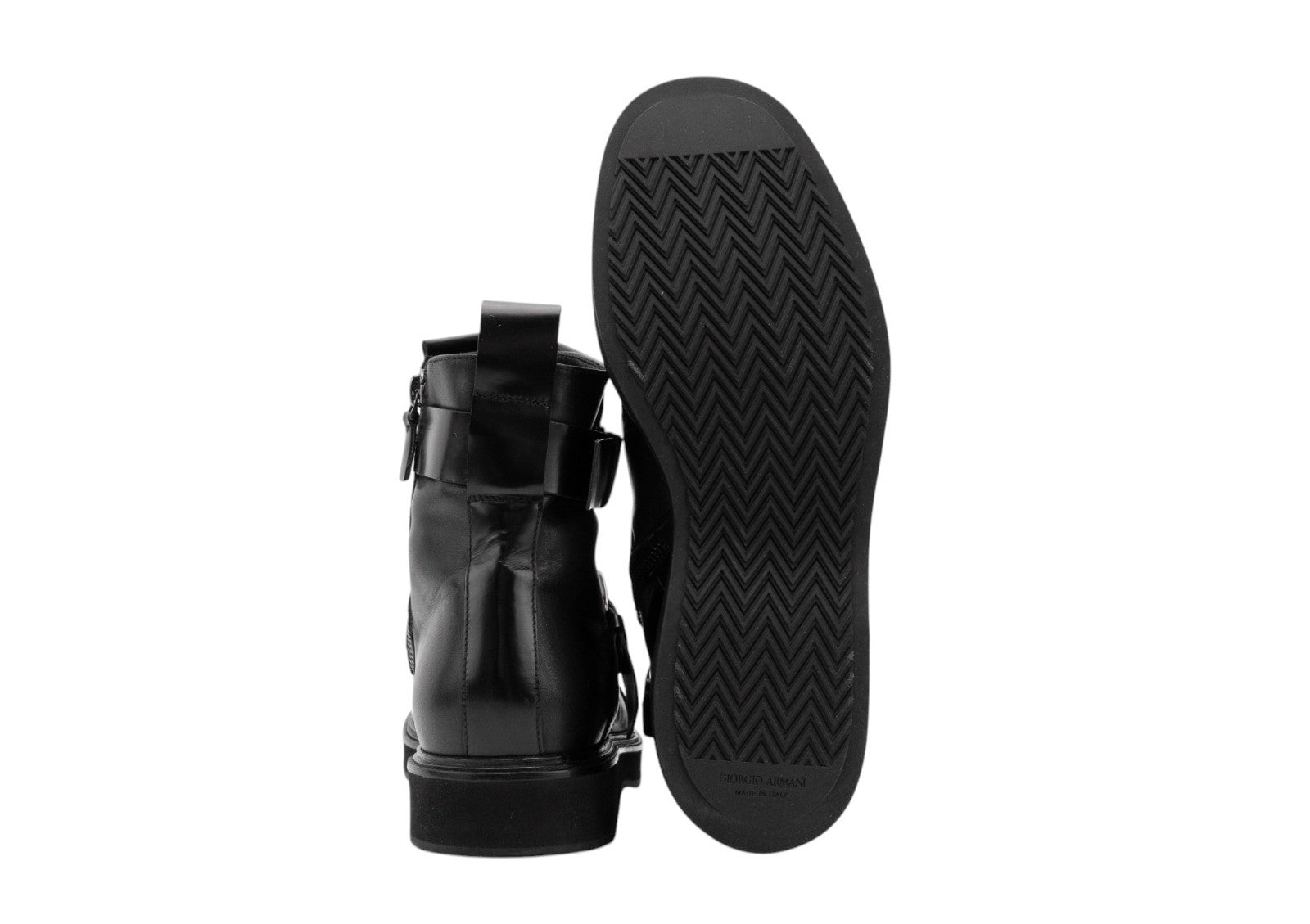 2020$ GIORGIO ARMANI High-Top Boots Shoes Bukled Black Leather 10 UK 11 US 44 IT