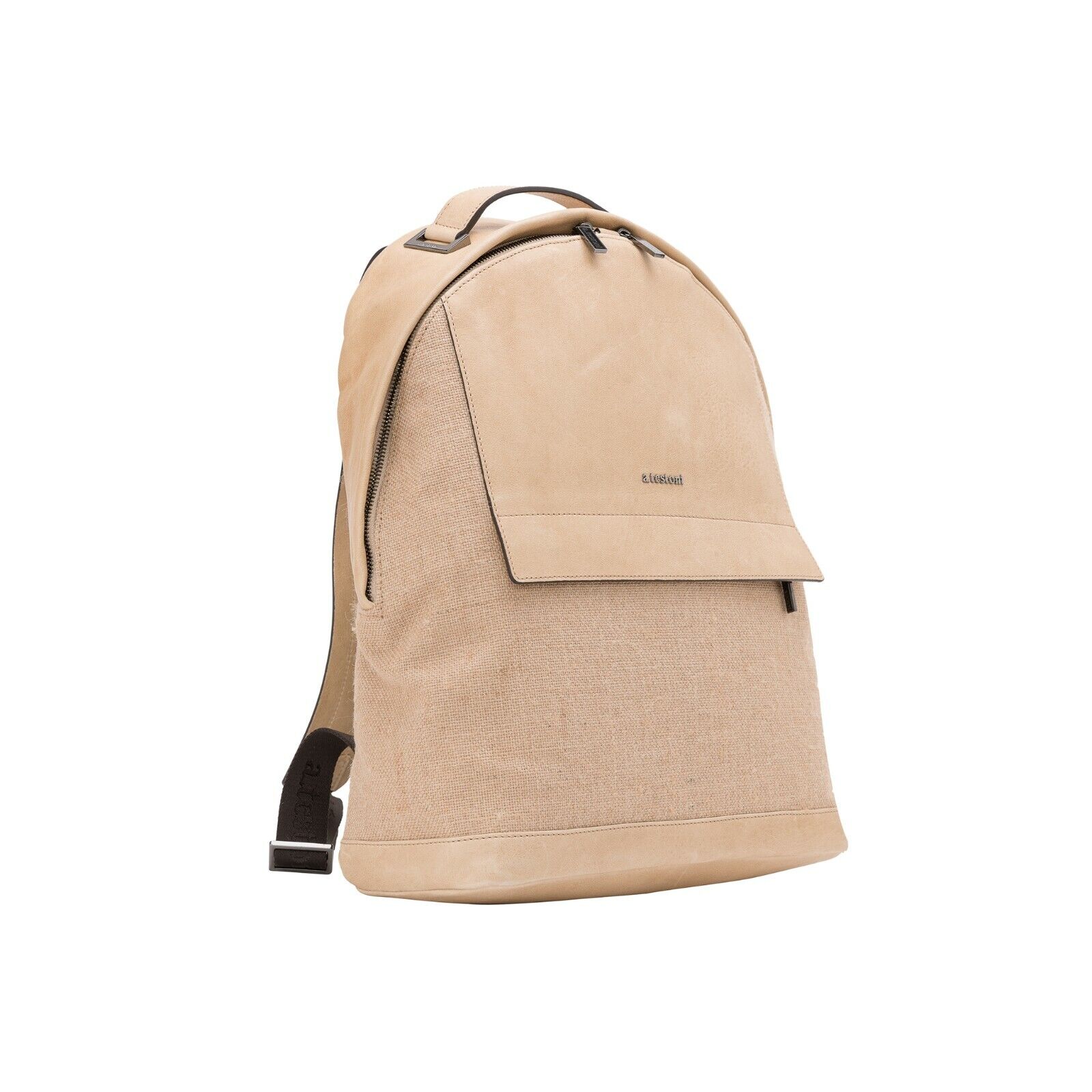 $960 Testoni Bologna Sand Luxury Backpack Juta Canvas + Washed Lambskin