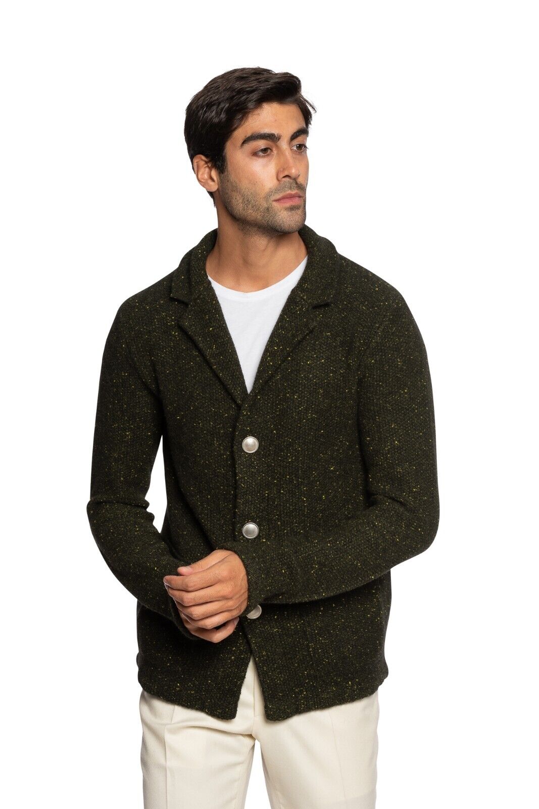 $1600 FEDELI CASHMERE Cardigan Thick 100% Cashmere Harris Tweed  40 US / 50 EU