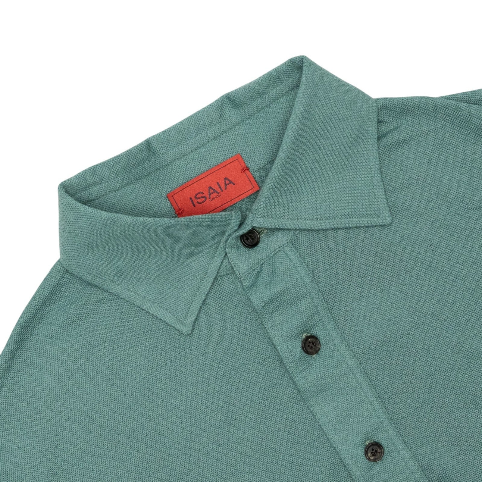 1100$ ISAIA NAPOLI Aquamarine Polo Handmade Short Sleeve Knit Wool Size S