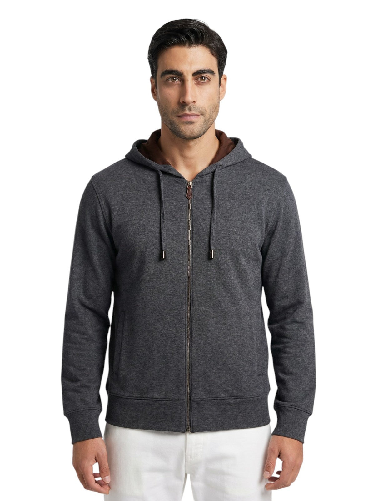 $1650 ISAIA NAPOLI Gray Zip Hooded Track Jacket Jersey Cotton Size M