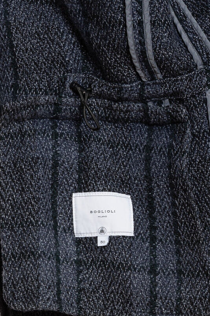 $1900 BOGLIOLI MILANO Blue Safari Coat Check Wool Silk Linen 40 US / 50 EU