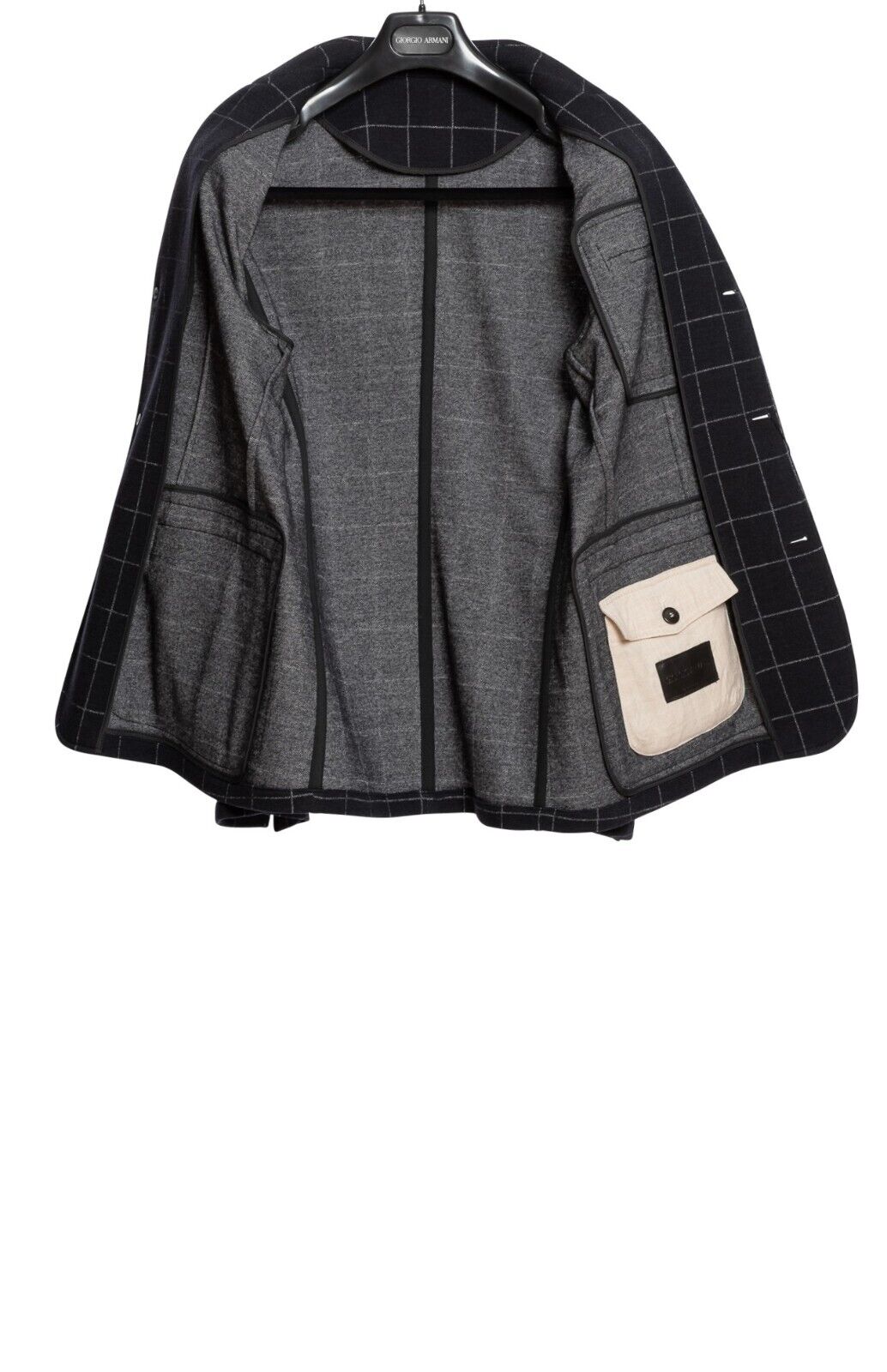 2200$ GIORGIO ARMANI Black Label RUNWAY Jacket Blouson Dark Blue Wool Checks