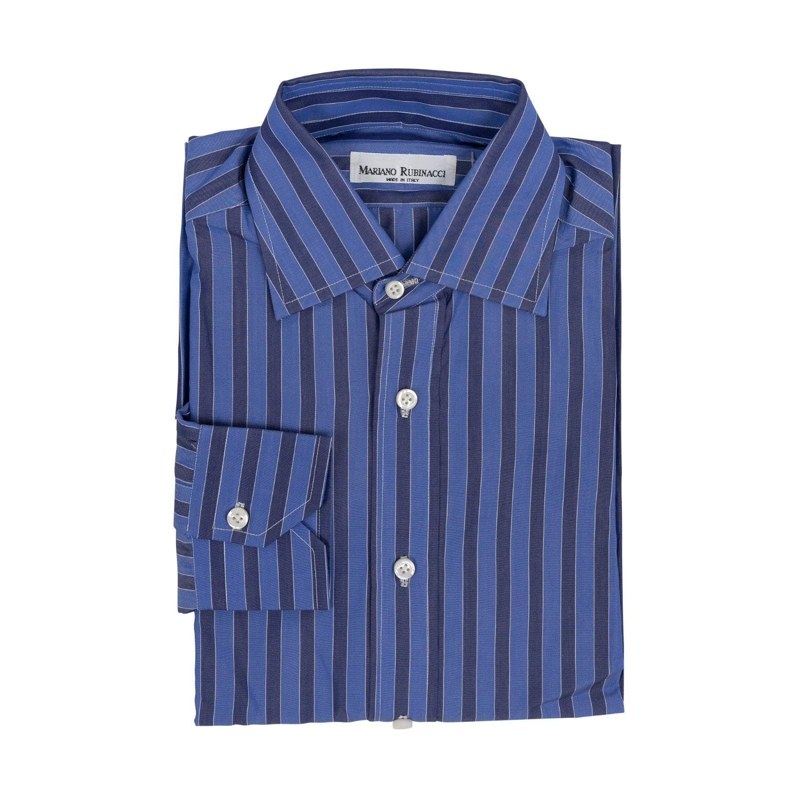 520$ RUBINACCI NAPOLI Blue Hand-Sewn Striped Shirt Cotton Classic Fit   7W