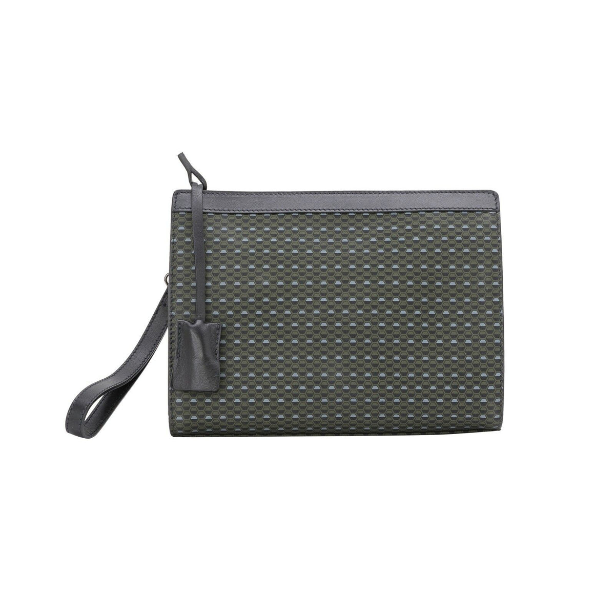 $720 Testoni Bologna Green OPTICAL Calf Hand Clutch Bag + Padlock Key