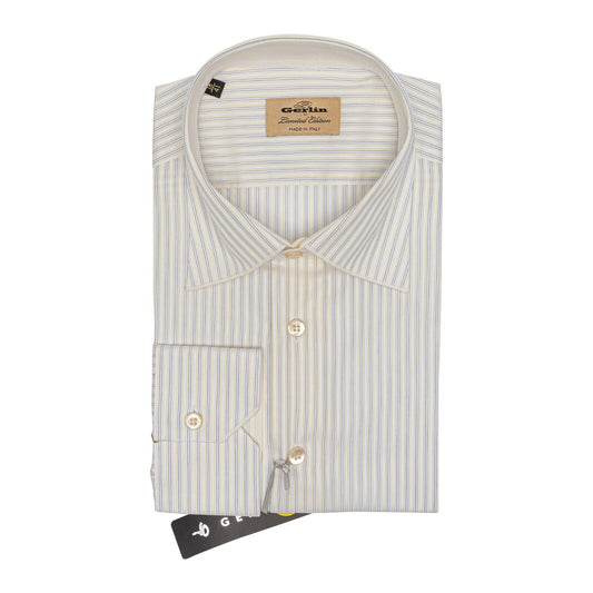 690$ LUXURY GERLIN Shirt Striped Beige ALUMO Cotton 16 - 41 1Q ZILLI