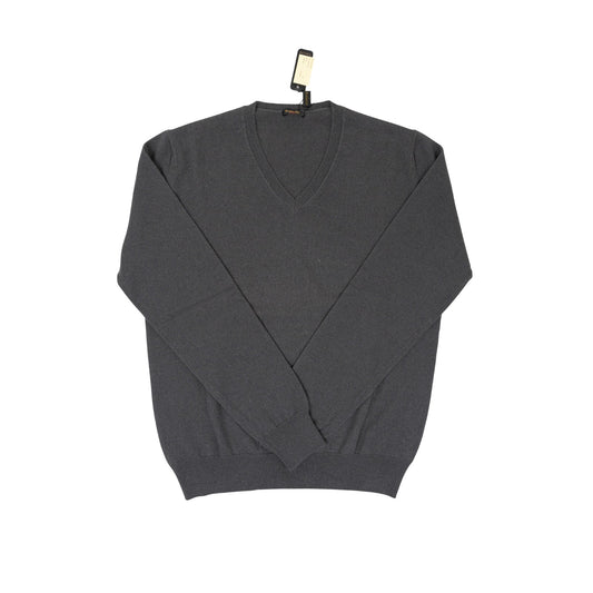 750$ RUBINACCI NAPOLI Dark Gray Sweater V-Neck 100% Soft Cashmere