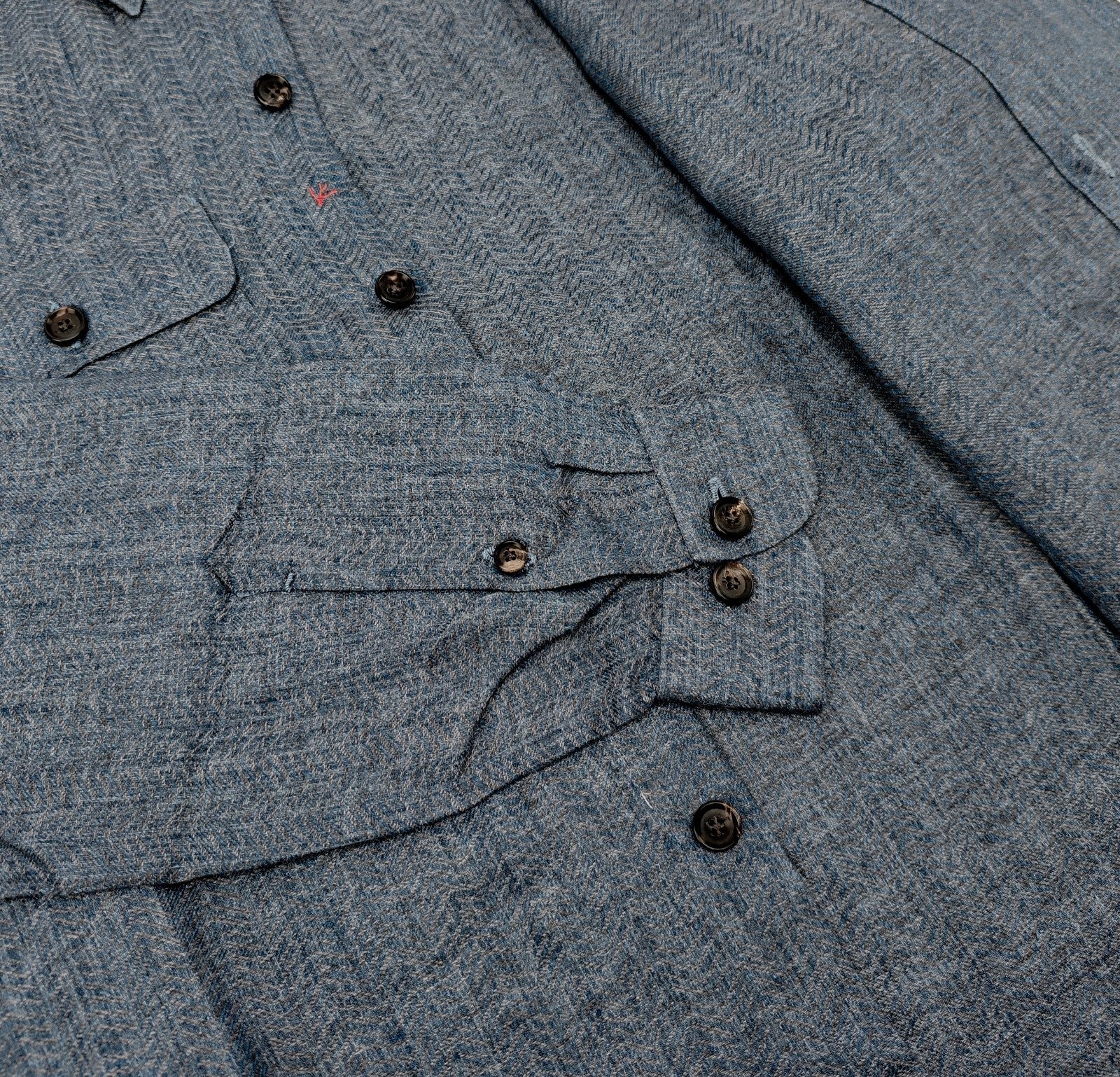 $1550 ISAIA Blue Hand-Sewn Overshirt Jacket 100% Linen Herringbone Size M
