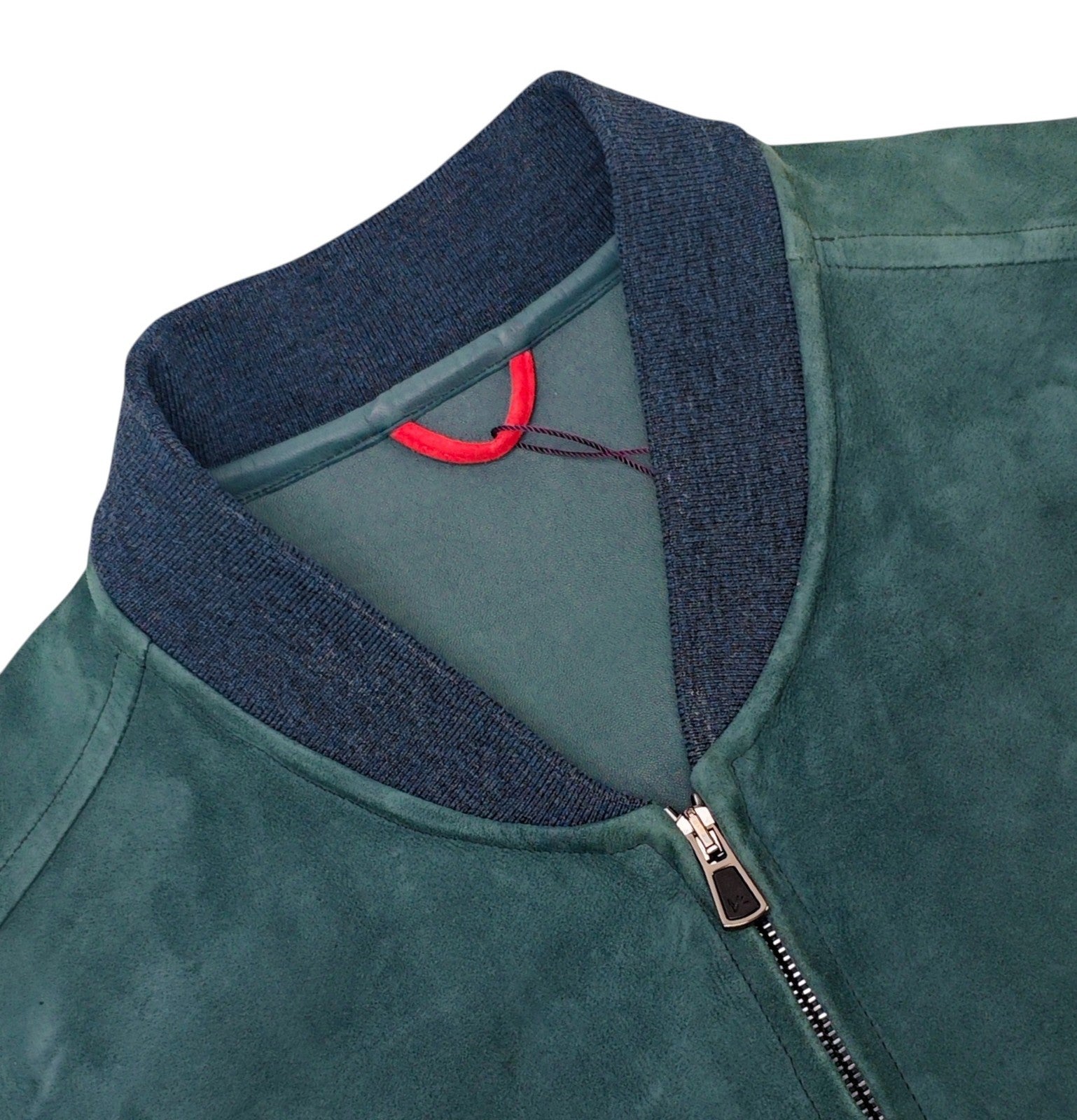 $5950 ISAIA Teal Green Varsity Jacket Suede Lambskin Leather 40 US / 50 EU
