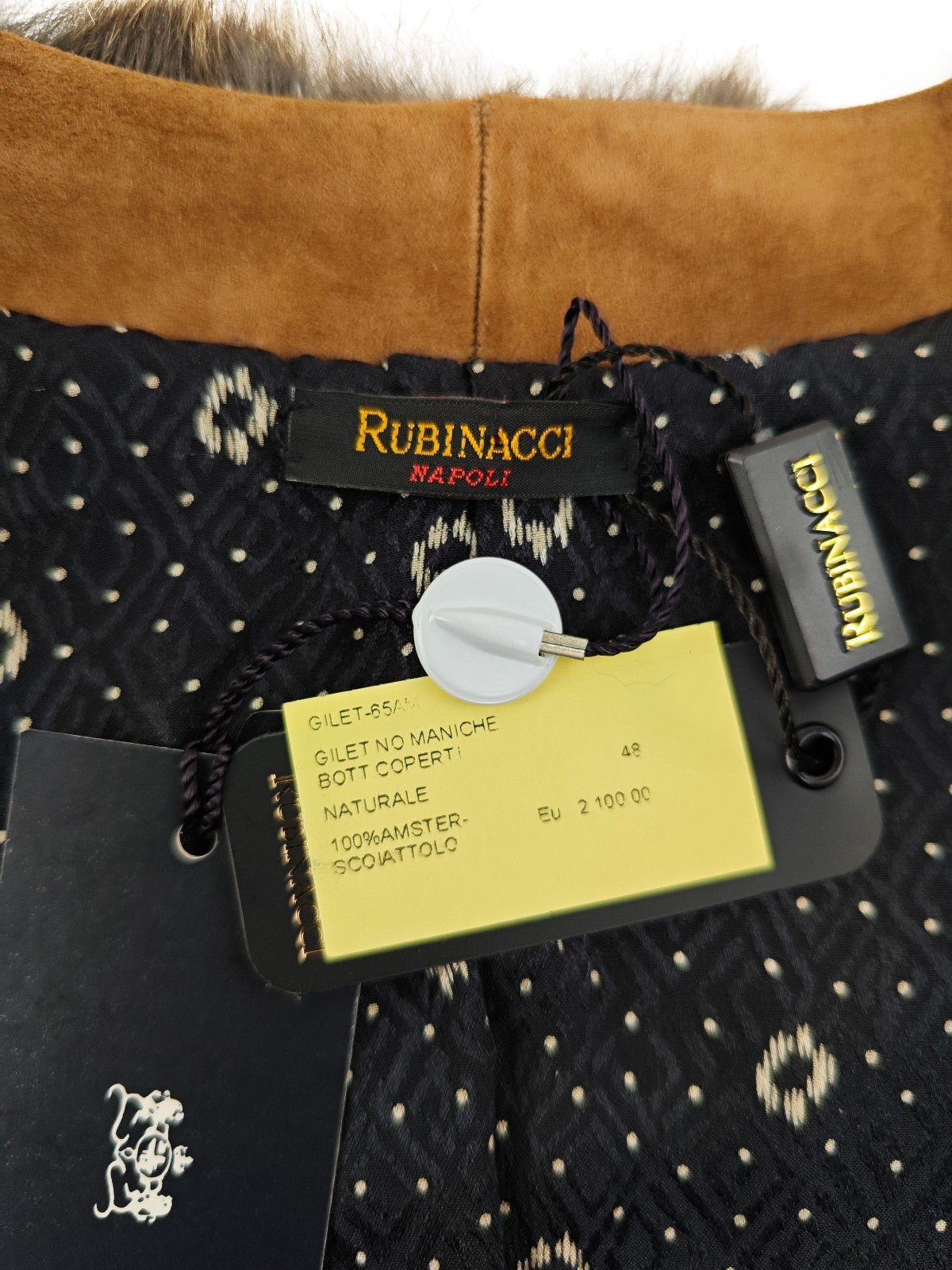 $2600 RUBINACCI Beige Vest Jacket Real Amster Fur + Silk Lining 38 US / 48 EU