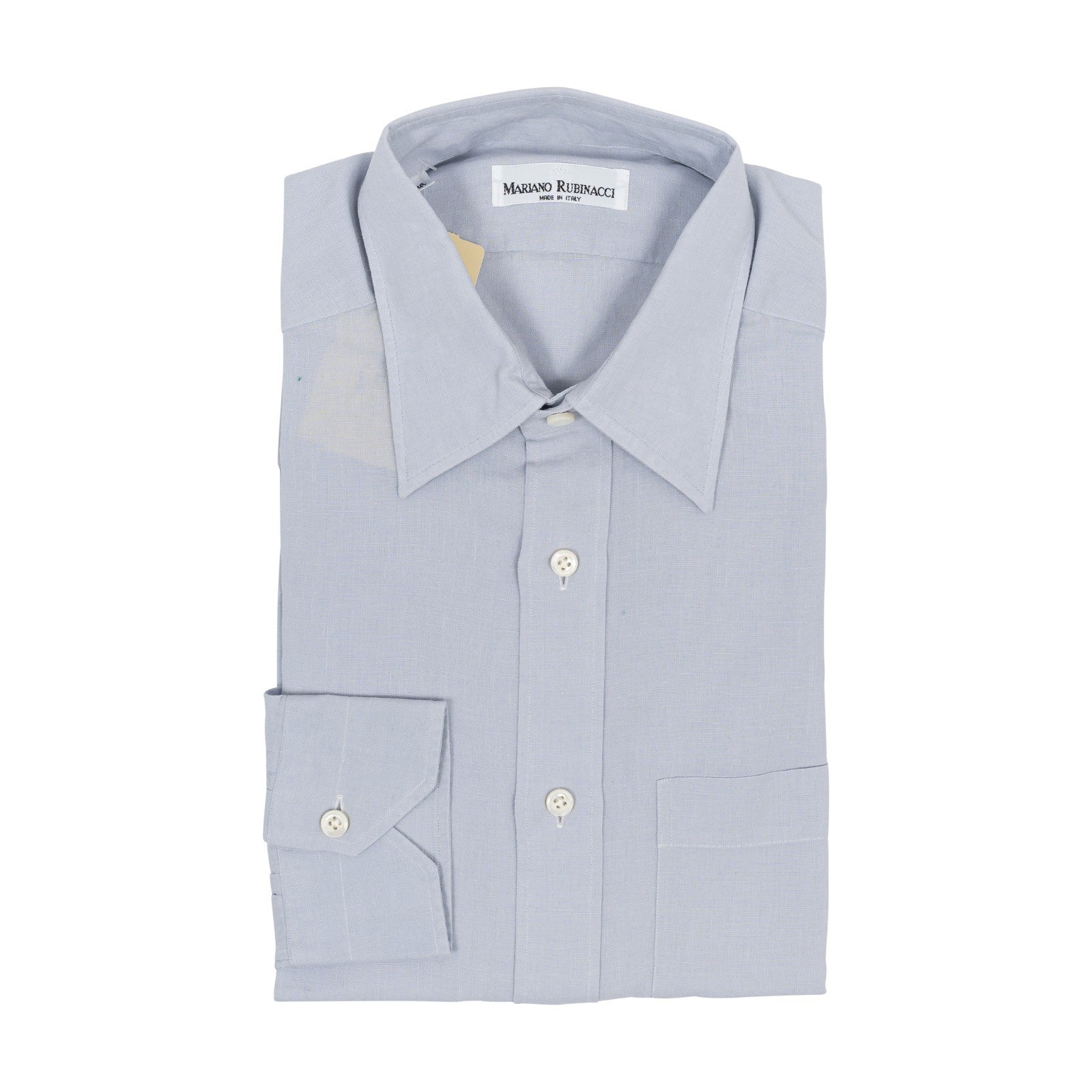 520$ RUBINACCI NAPOLI Pearl Gray Pocket Dress Shirt 100% Linen Classic Fit  1B