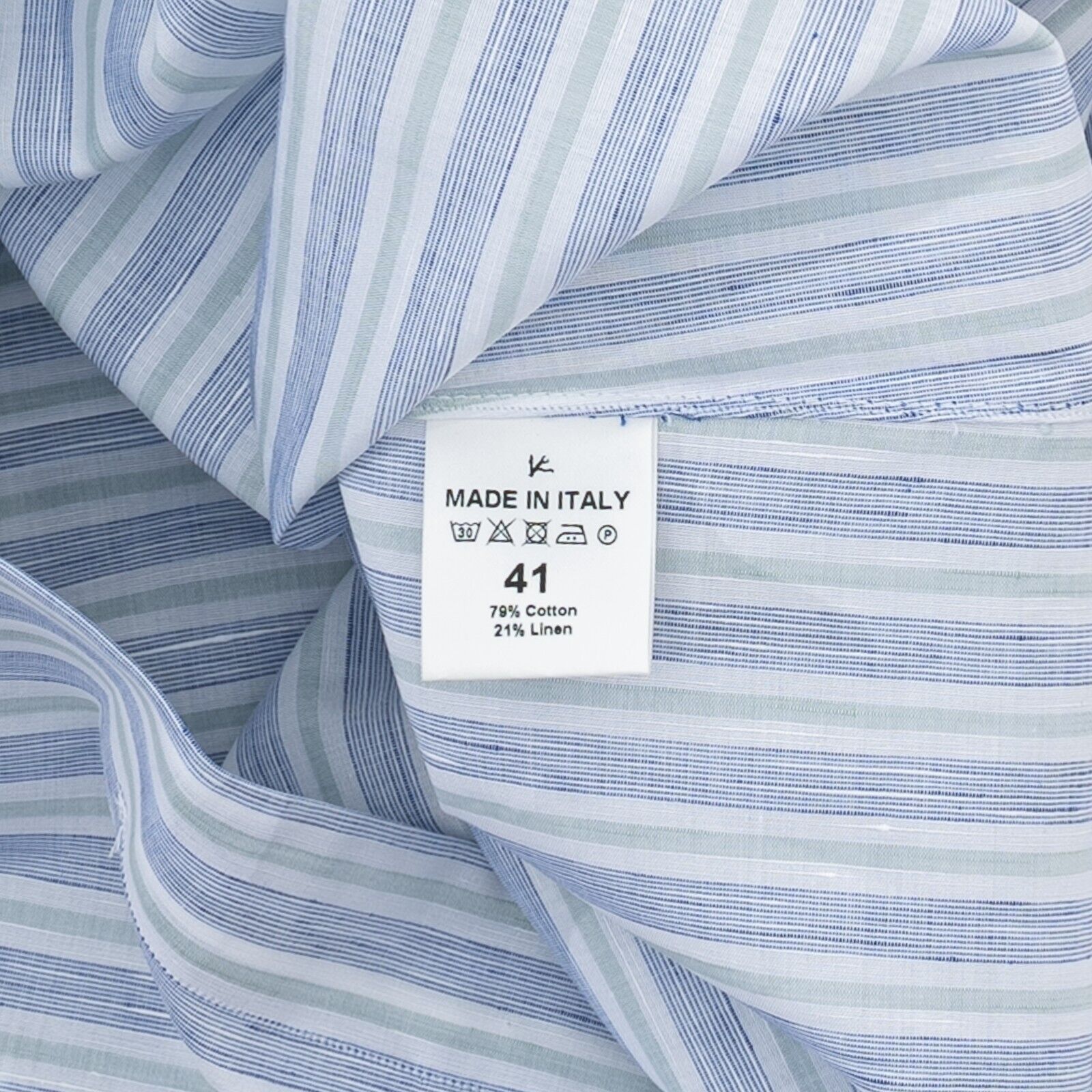 690$ ISAIA NAPOLI Blue Striped Mix Hand-Sewn Casual Shirt Cotton Linen 16 - 41