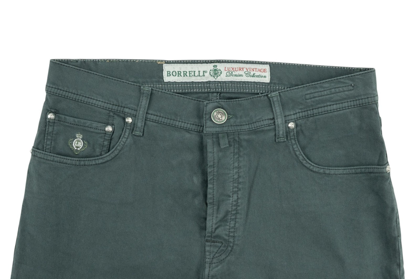 415$ LUIGI BORRELLI NAPOLI Green Pant Jeans Twill Denim Cotton 35 US / 51 EU