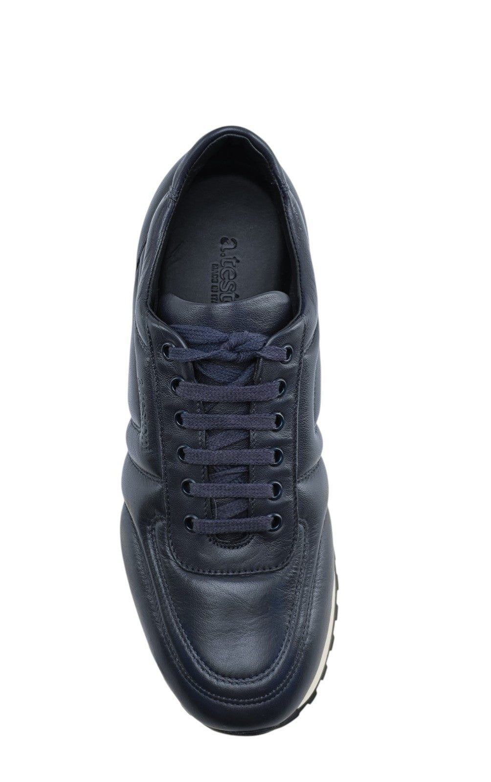 $850 TESTONI BOLOGNA Blue Navy Padded Sneaker Shoes Sport Nappa