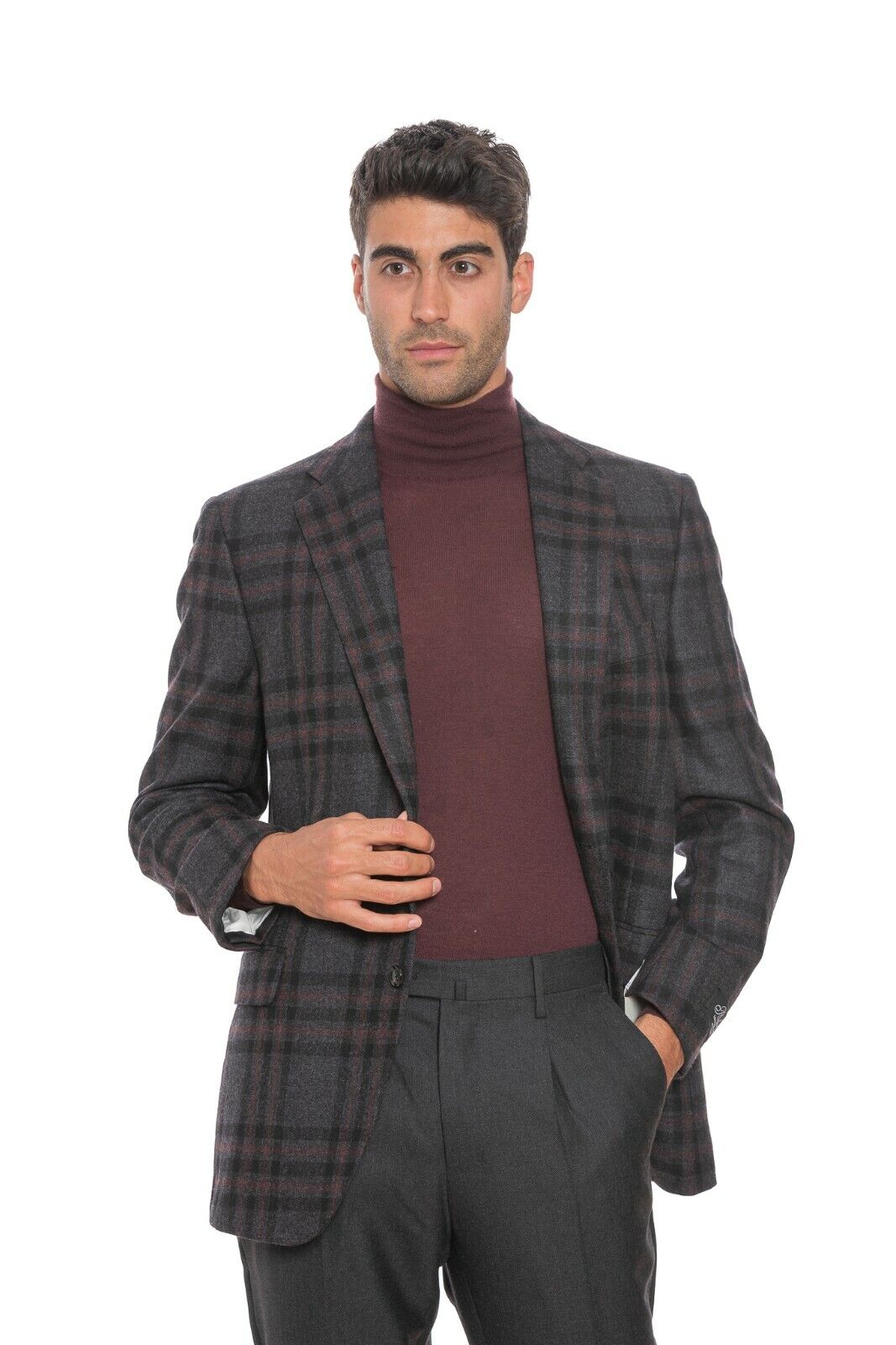 $2390 BELVEST Dark Gray Flannel Wool Cashmere Check Jacket 40 US / 50 EU Drop 7R