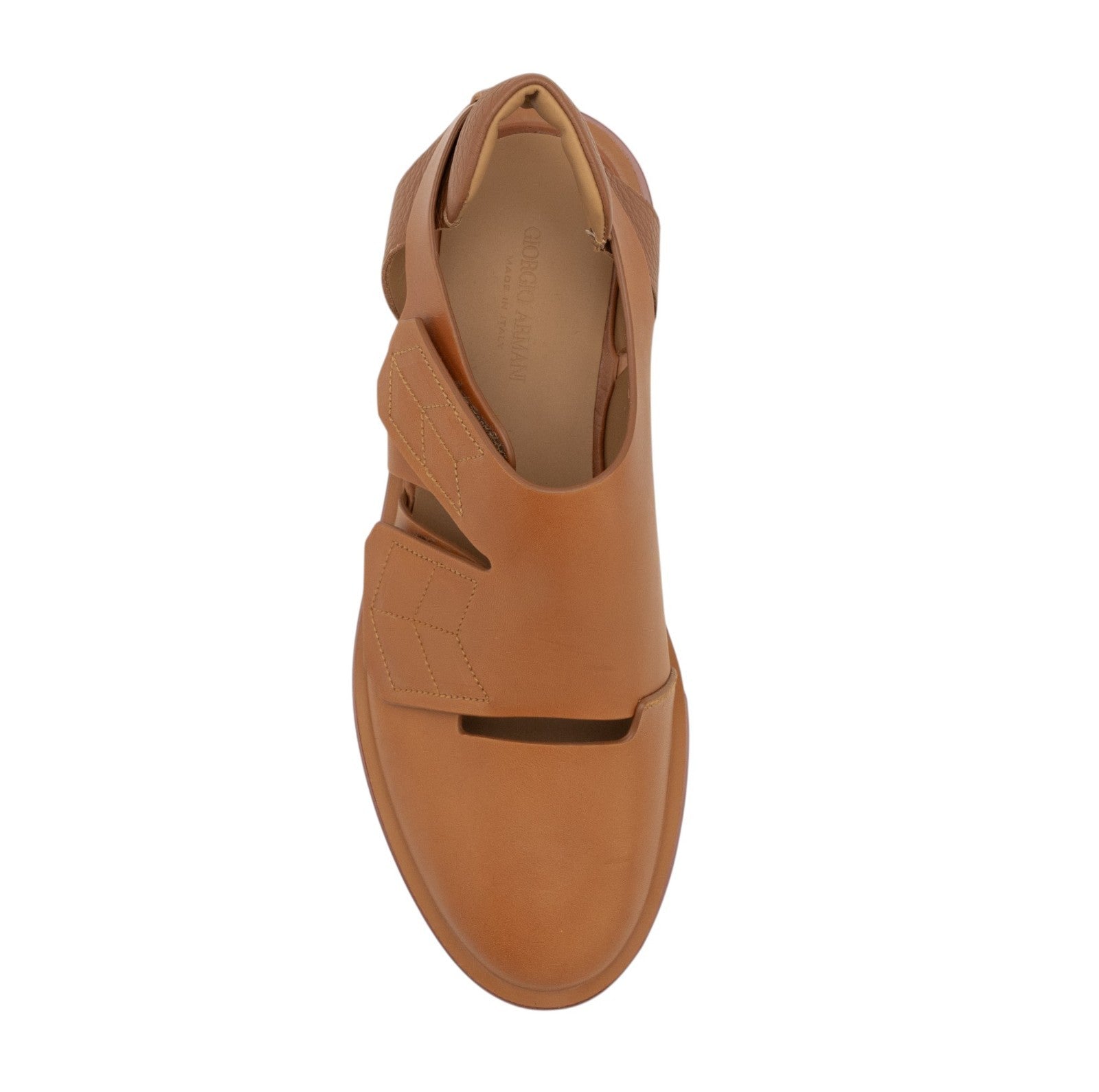 1250$ GIORGIO ARMANI Sandal Sneakers Shoes With Cut-Outs Cognac Leather