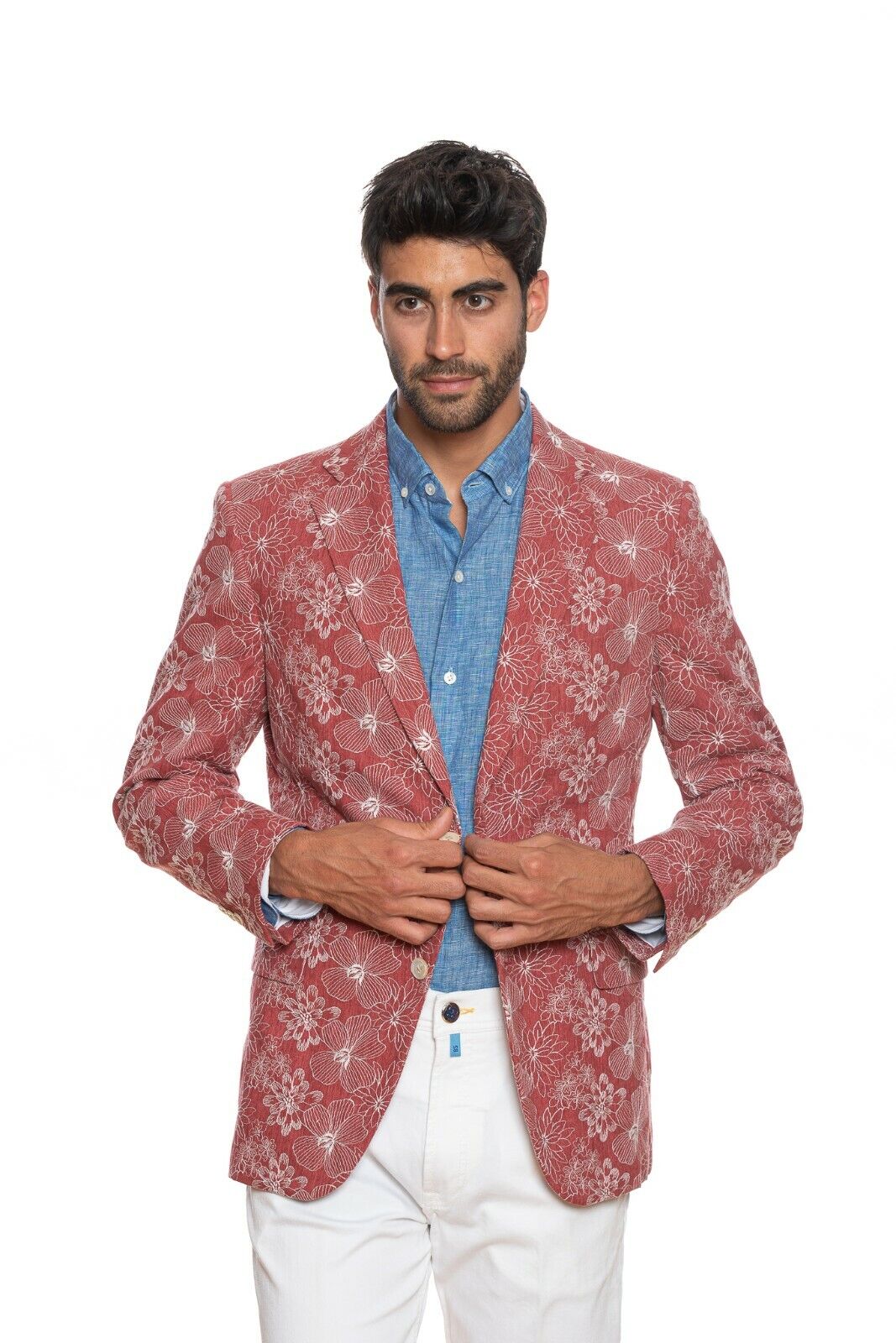 2450$ BELVEST Red-White Cotton Flowers Jacket Blazer Work of Art 40 US  50 EU 7R