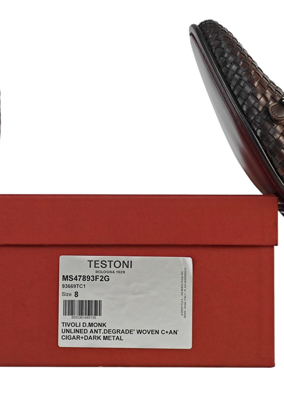 1250$ TESTONI "Tivoli" Brown Unlined Loafer Monk Shoes Woven 8 UK / 9 US / 42 IT